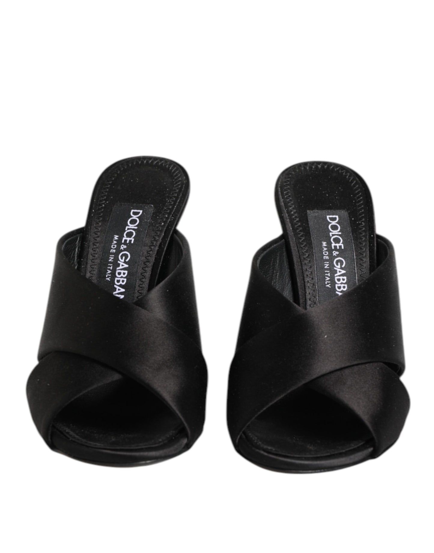 Dolce & Gabbana Schwarzes Logo KEIRA Satin Slides Sandalen Schuhe