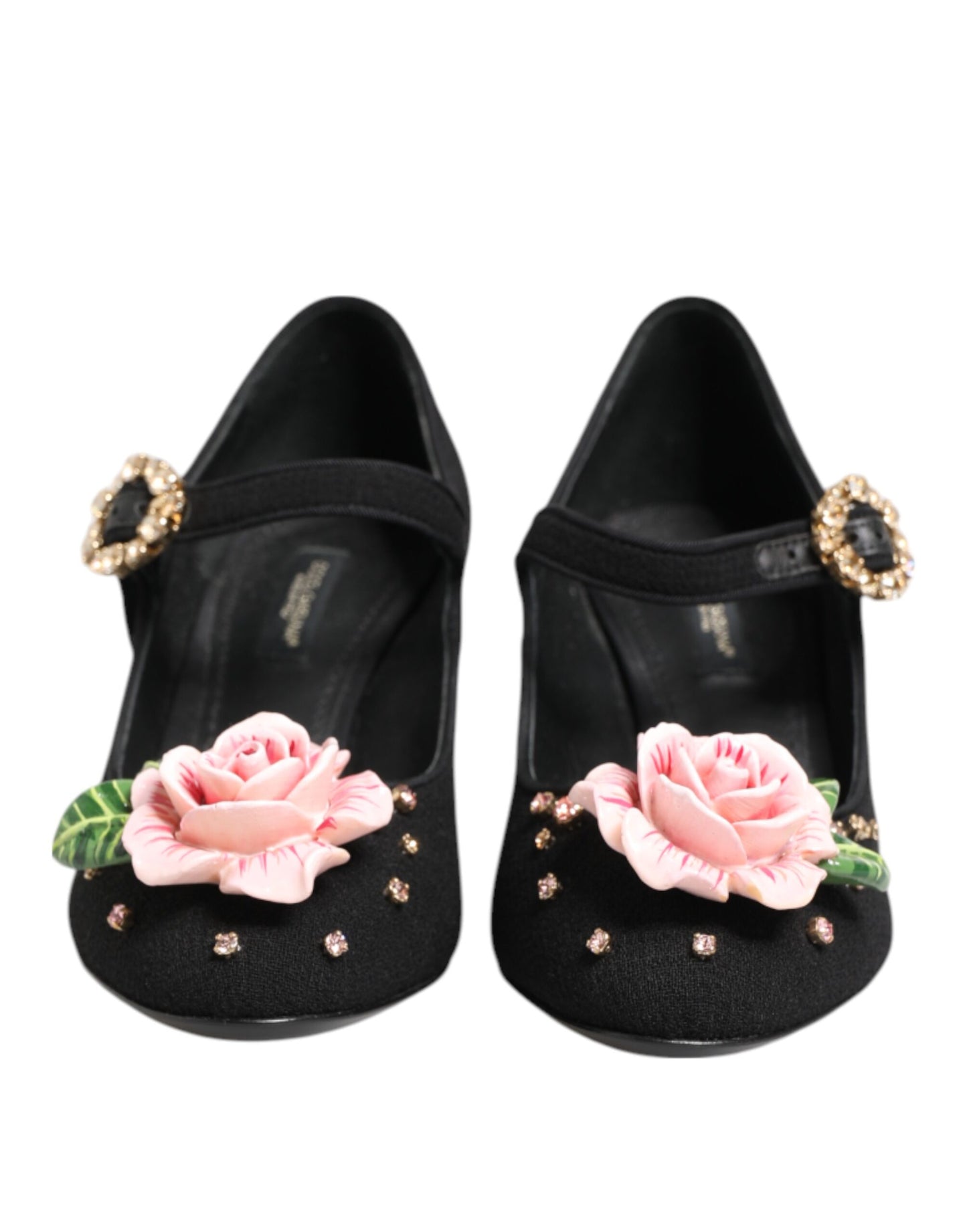 Dolce & Gabbana Schwarz Blume Kristall verschönert Mary Jane Schuhe