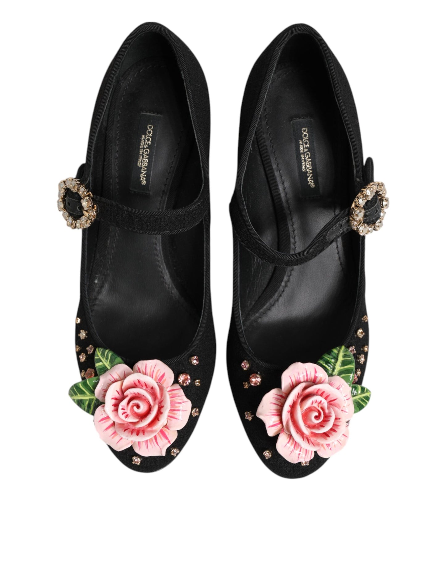 Dolce & Gabbana Schwarz Blume Kristall verschönert Mary Jane Schuhe
