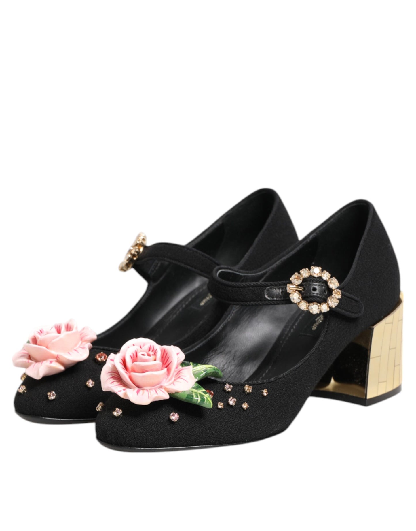 Dolce & Gabbana Schwarz Blume Kristall verschönert Mary Jane Schuhe