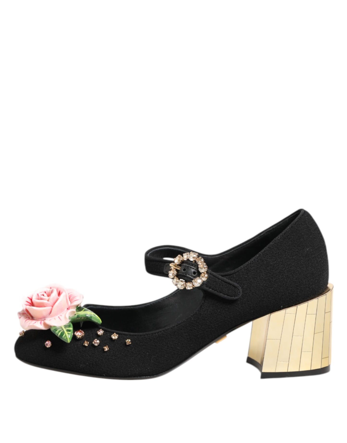 Dolce & Gabbana Schwarz Blume Kristall verschönert Mary Jane Schuhe