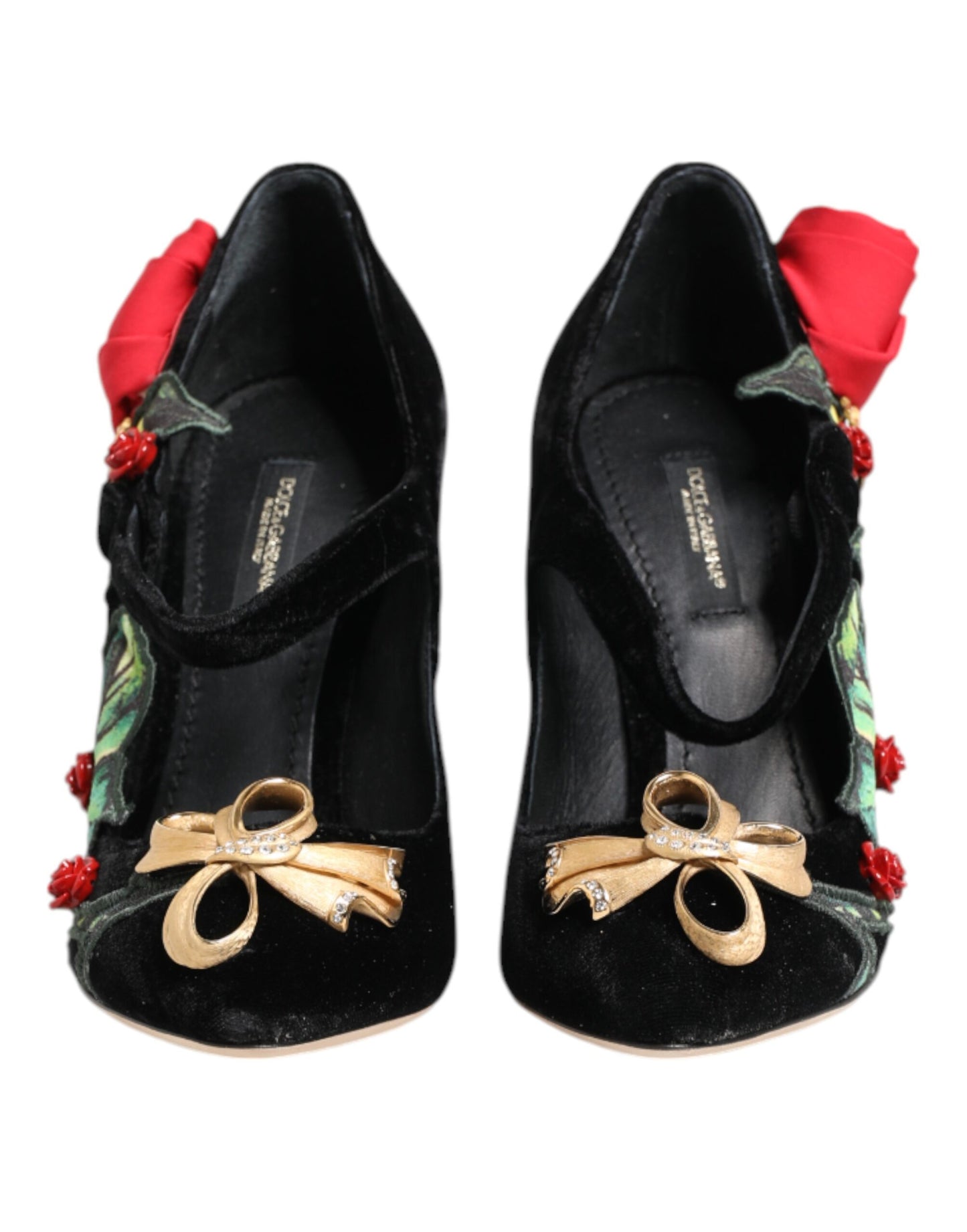 Dolce & Gabbana Schwarz Rosen Kristall Brosche Mary Jane Schuhe