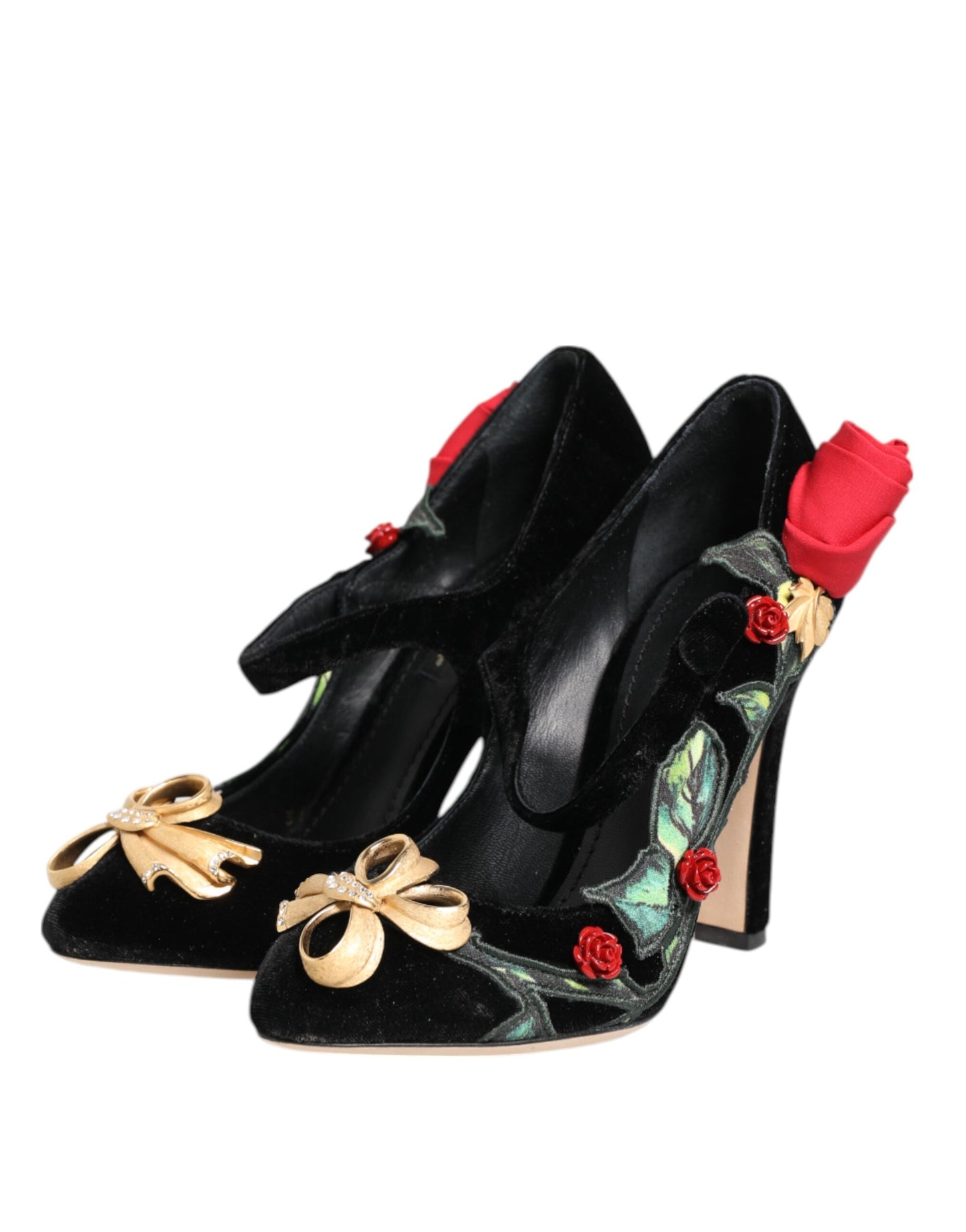 Dolce & Gabbana Schwarz Rosen Kristall Brosche Mary Jane Schuhe