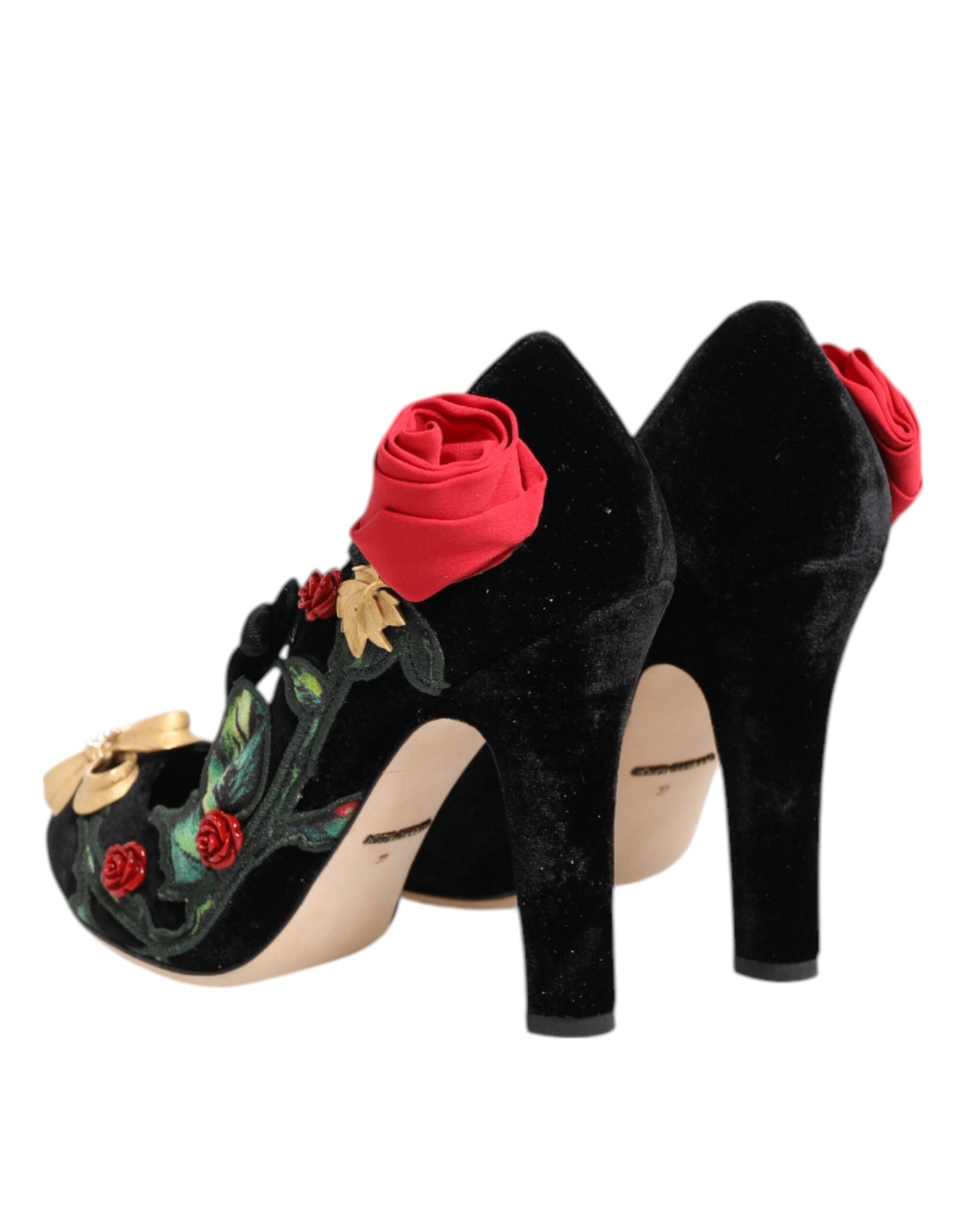 Dolce & Gabbana Schwarz Rosen Kristall Brosche Mary Jane Schuhe