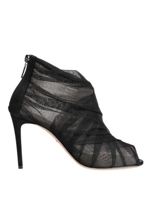 Dolce & Gabbana Schwarz Mesh Stiletto Heels Stiefelette Schuhe
