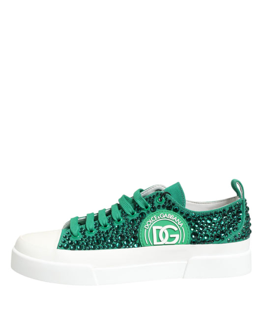 Dolce & Gabbana Grün Portofino Crystal DG Logo Sneakers Schuhe