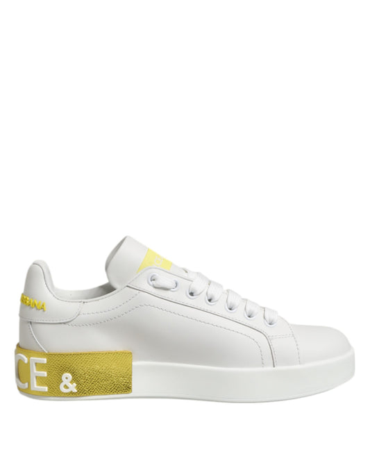 Dolce & Gabbana Weiß Gelb Leder Low Top Turnschuhe Schuhe