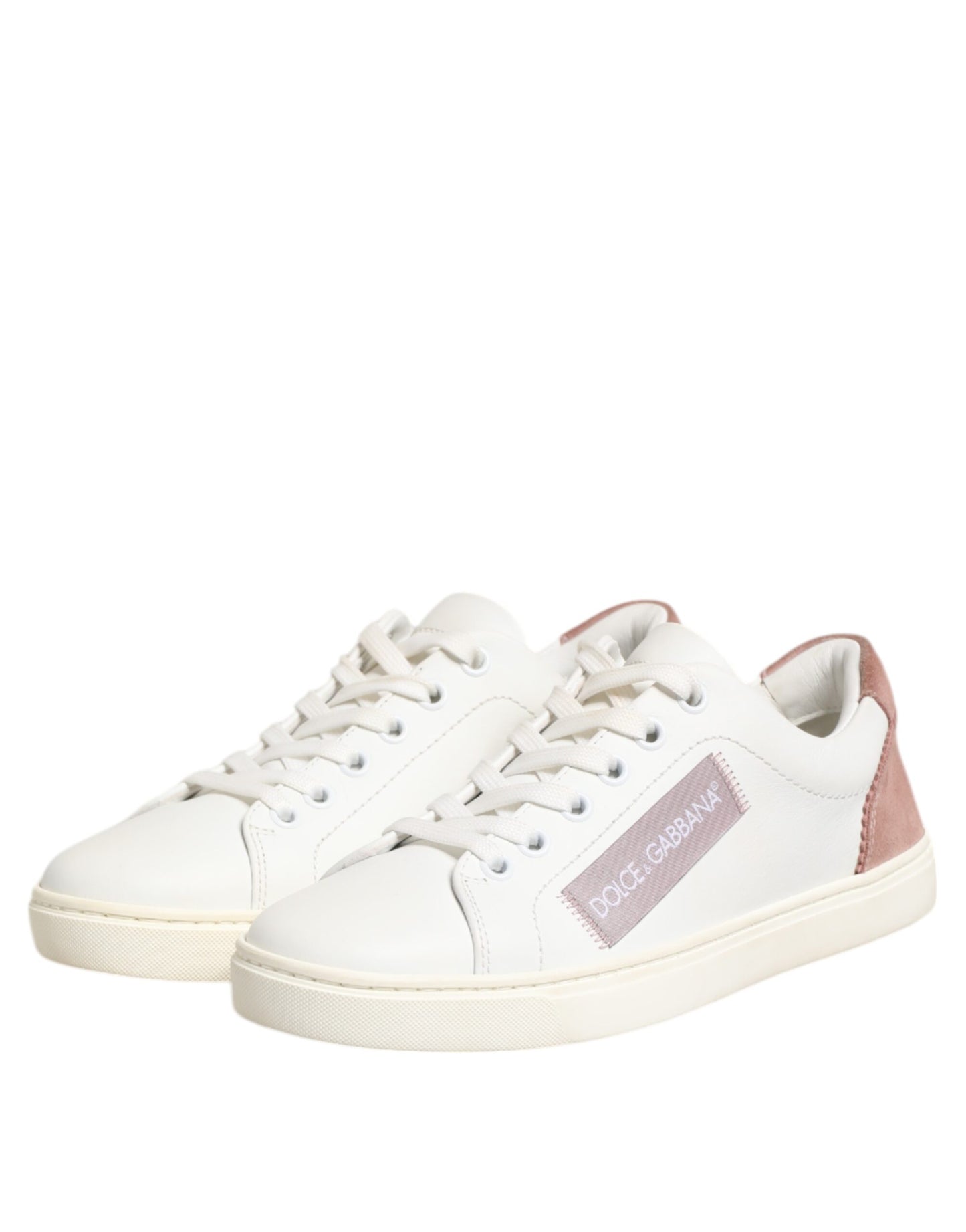 Dolce & Gabbana Weiß Rosa Leder Low Top Turnschuhe Schuhe