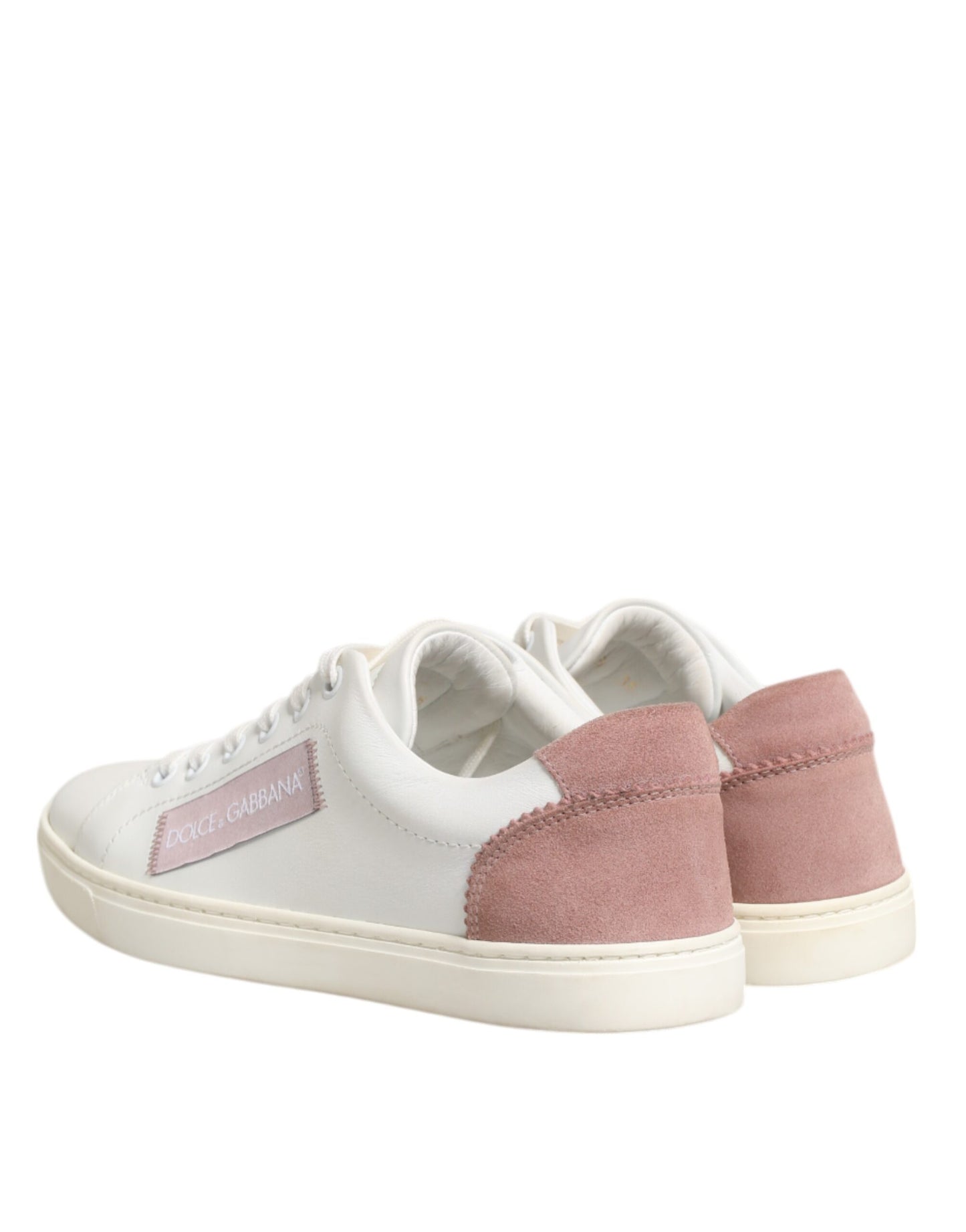 Dolce & Gabbana Weiß Rosa Leder Low Top Turnschuhe Schuhe