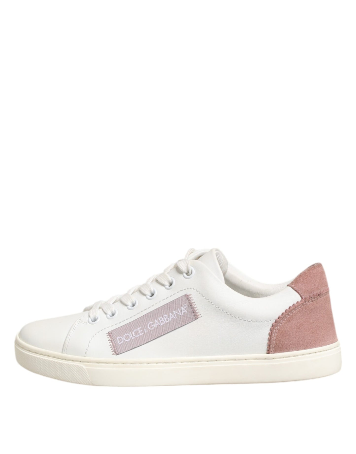 Dolce & Gabbana Weiß Rosa Leder Low Top Turnschuhe Schuhe