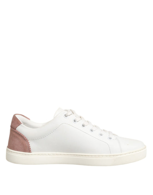 Dolce & Gabbana Weiß Rosa Leder Low Top Turnschuhe Schuhe