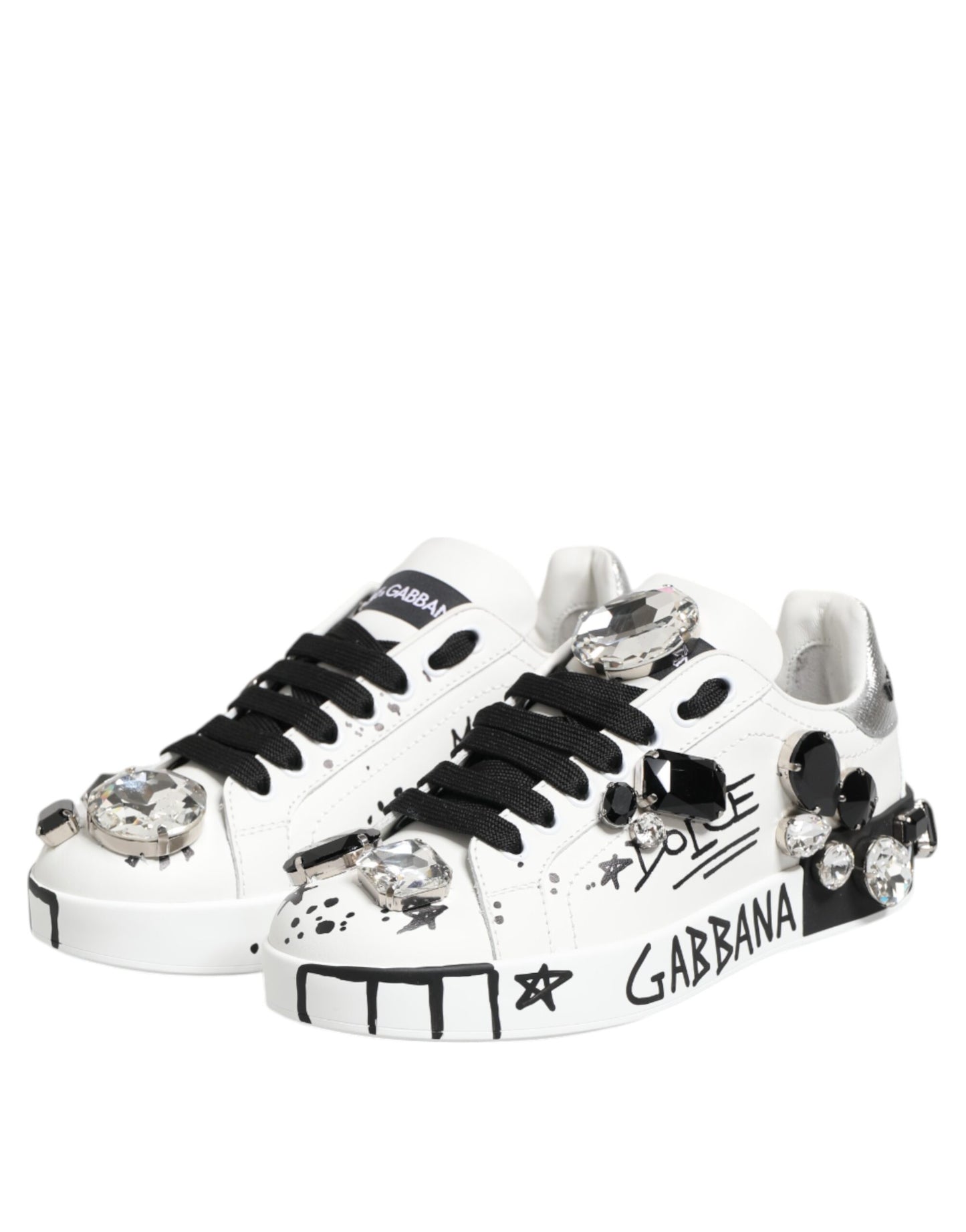 Dolce & Gabbana Weiß Portofino Kristall Turnschuhe Schuhe