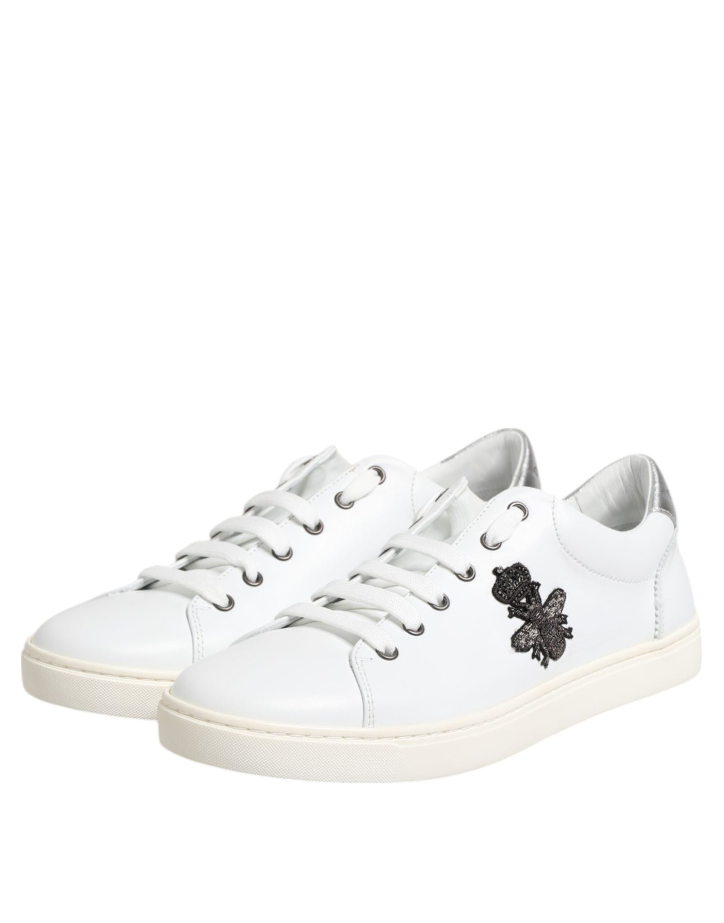 Dolce & Gabbana Weiß Crown Bee Leder Low Top Turnschuhe Schuhe