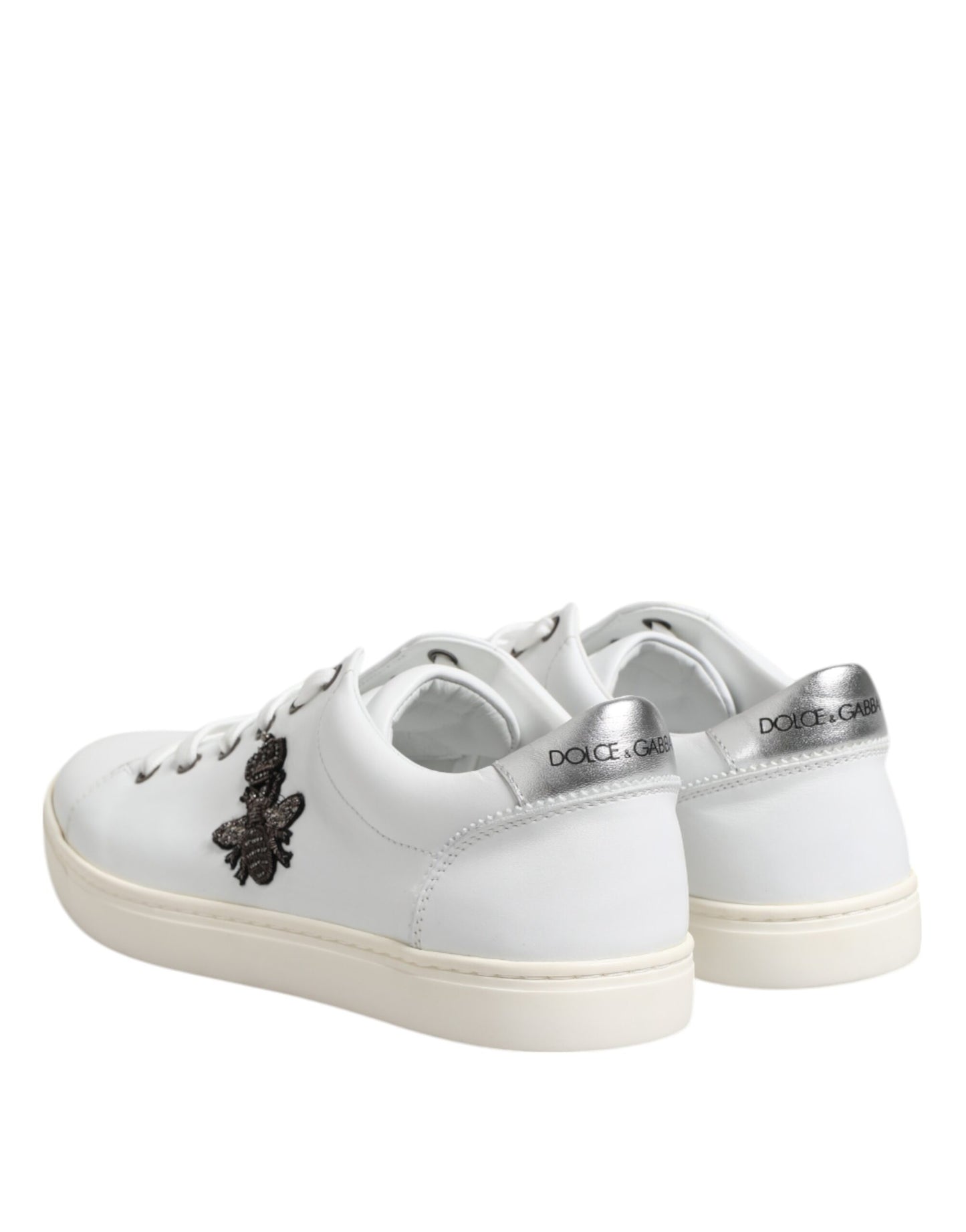 Dolce & Gabbana Weiß Crown Bee Leder Low Top Turnschuhe Schuhe