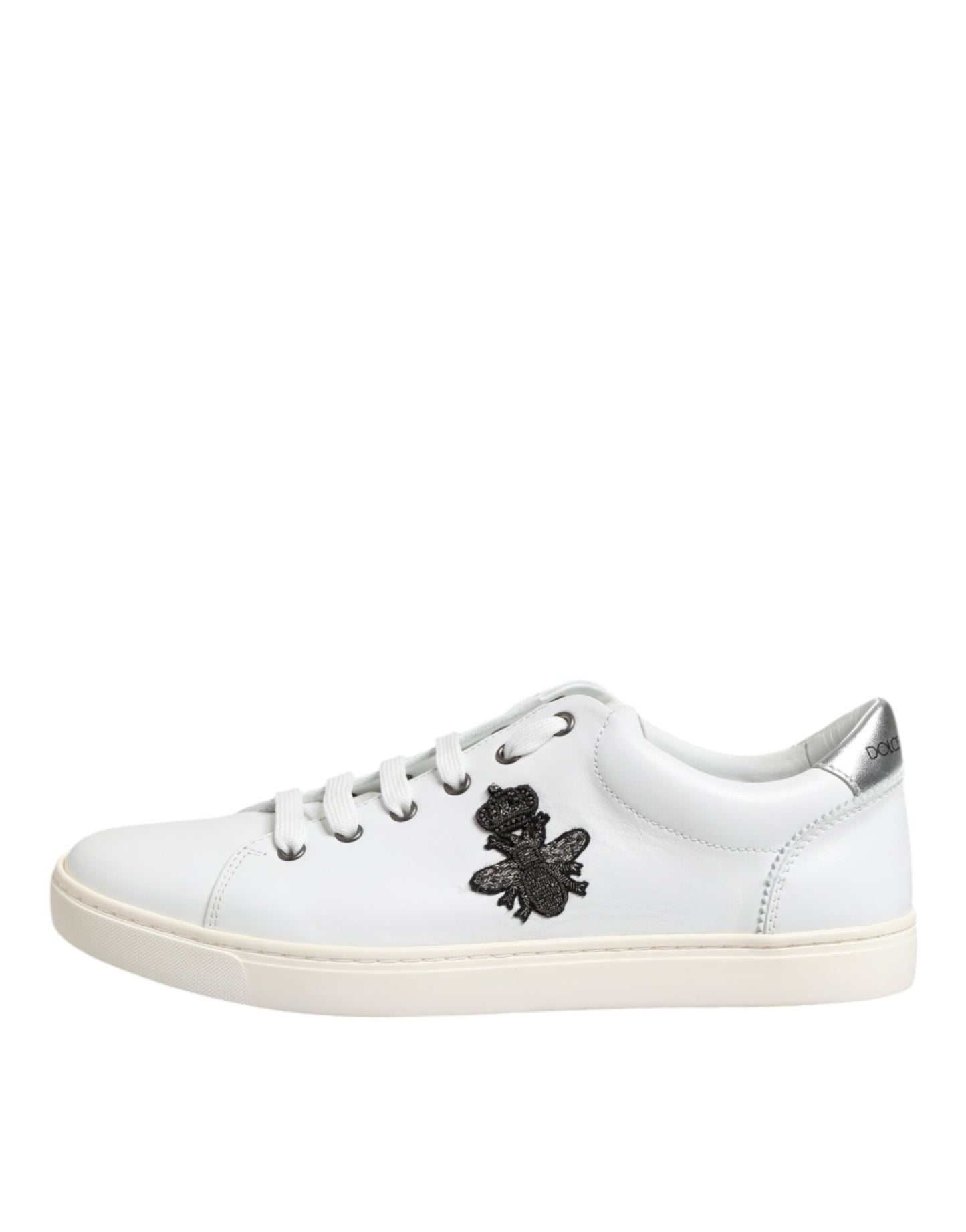 Dolce & Gabbana Weiß Crown Bee Leder Low Top Turnschuhe Schuhe