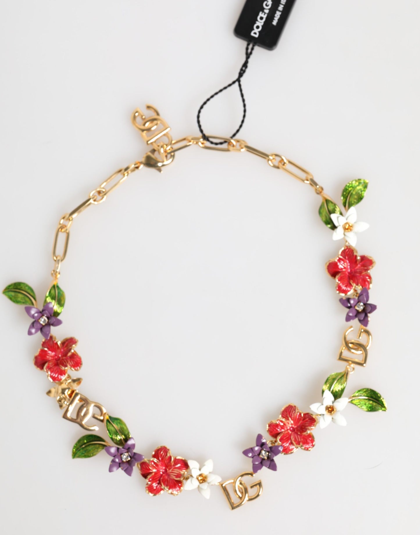 Dolce & Gabbana Gold Messing Logo Detail Floral Mode Schmuck Halskette
