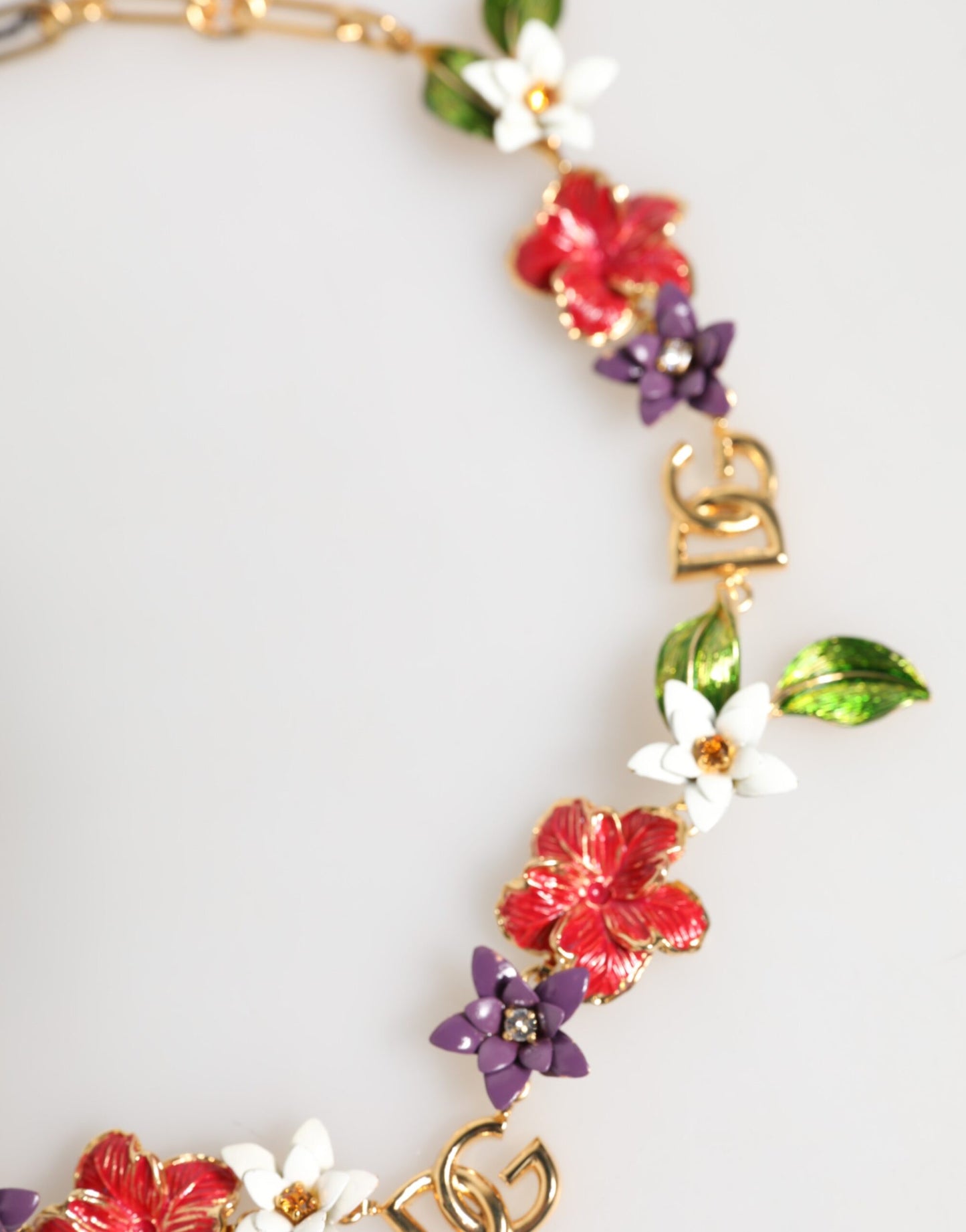 Dolce & Gabbana Gold Messing Logo Detail Floral Mode Schmuck Halskette