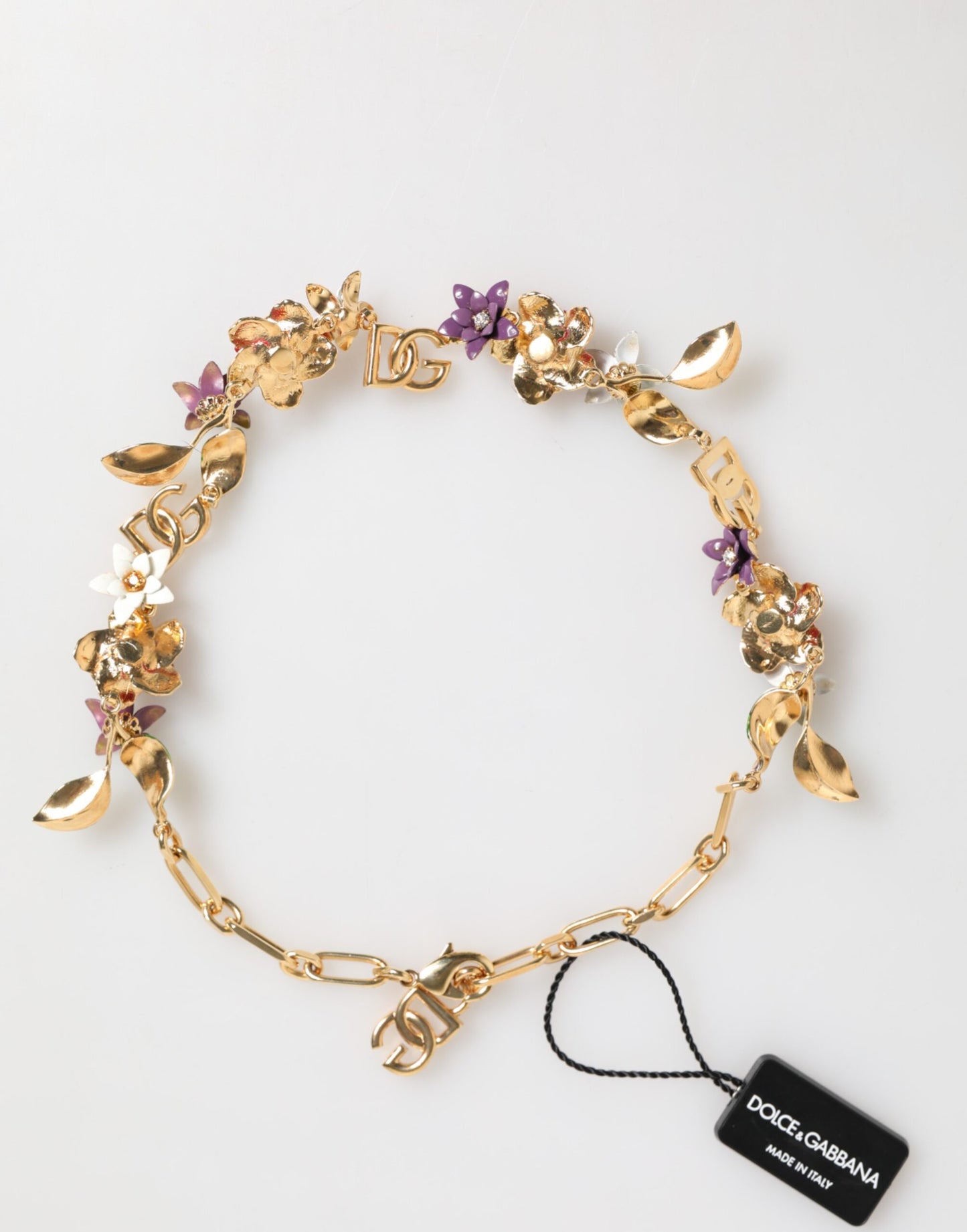 Dolce & Gabbana Gold Messing Logo Detail Floral Mode Schmuck Halskette