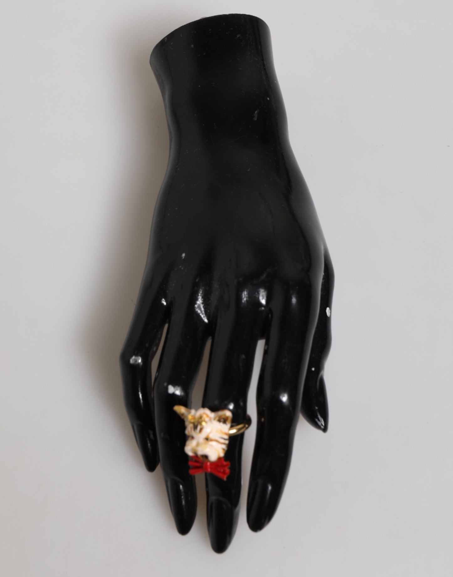 Dolce & Gabbana Gold Messing Harz Beige Hund Haustier Accessoire Ring