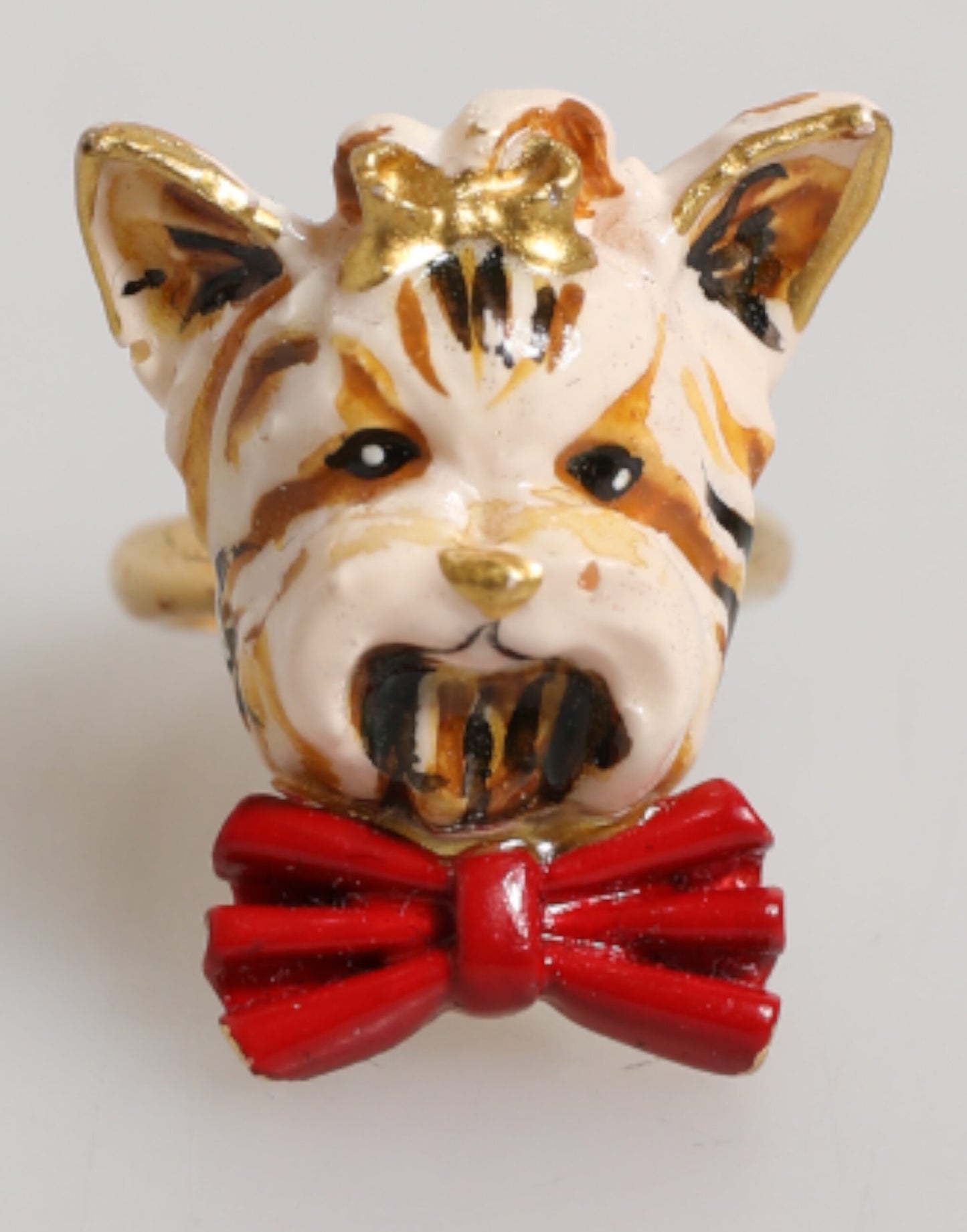 Dolce & Gabbana Gold Messing Harz Beige Hund Haustier Accessoire Ring