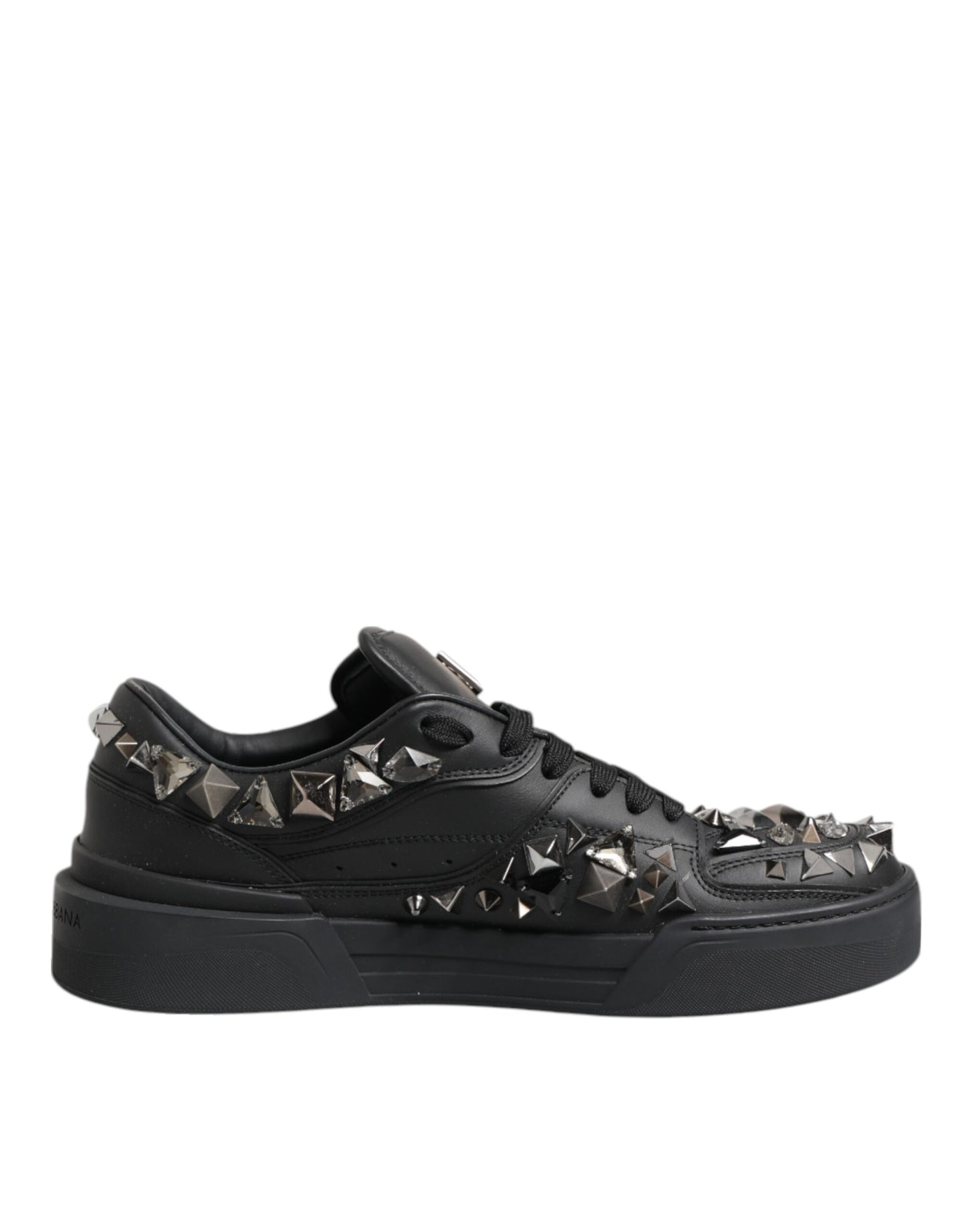 Dolce & Gabbana Schwarze Leder Nieten Low Top Sneakers Schuhe