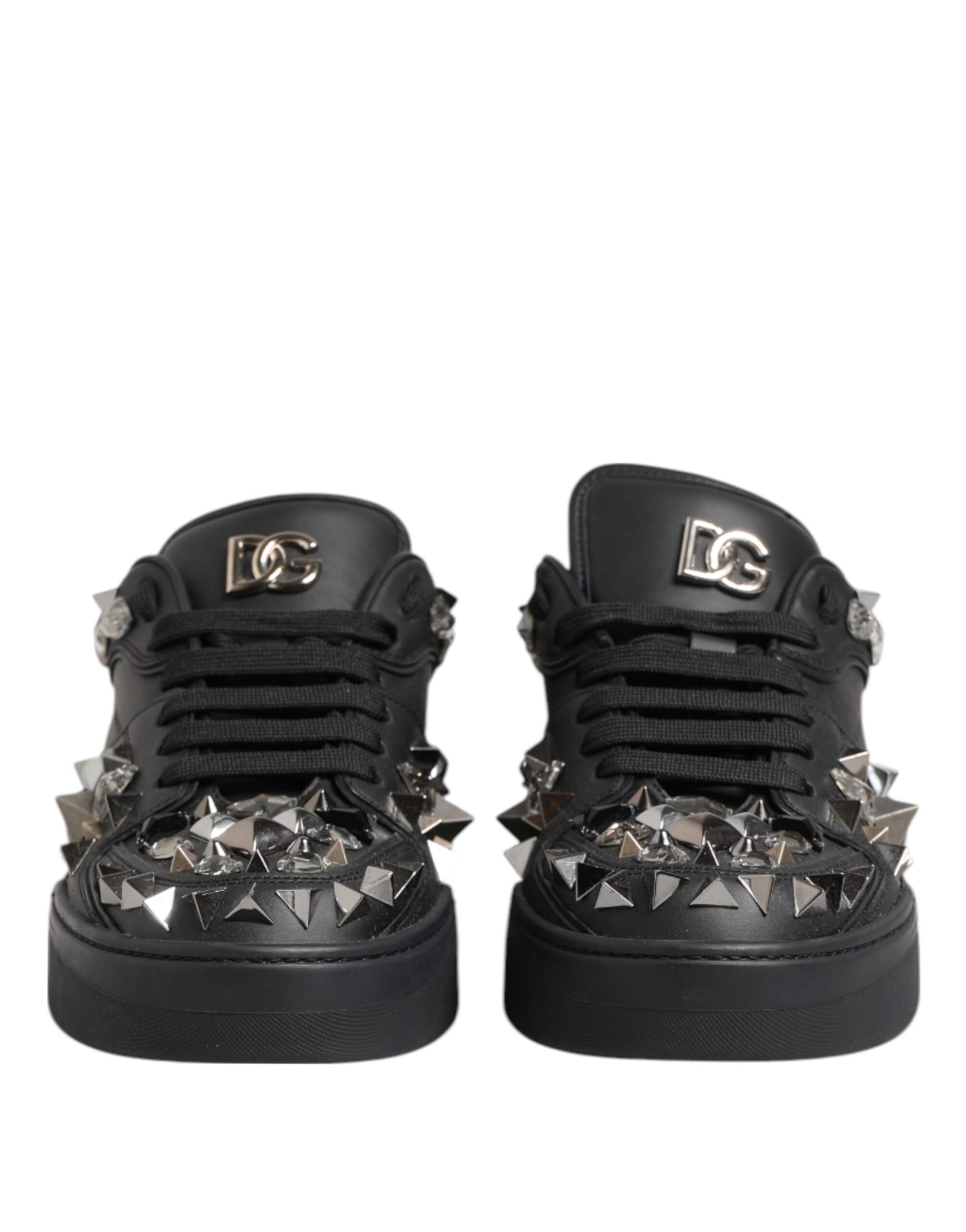 Dolce & Gabbana Schwarze Leder Nieten Low Top Sneakers Schuhe