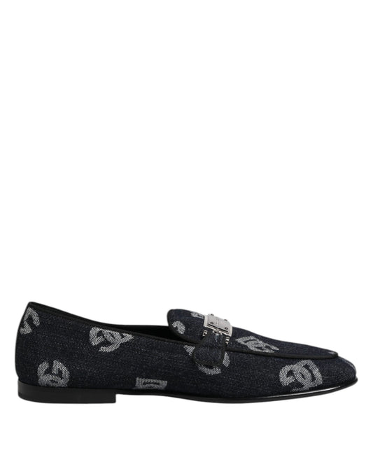 Dolce & Gabbana Blaue Logo-Baumwoll-Loafers Formelle Anzugschuhe