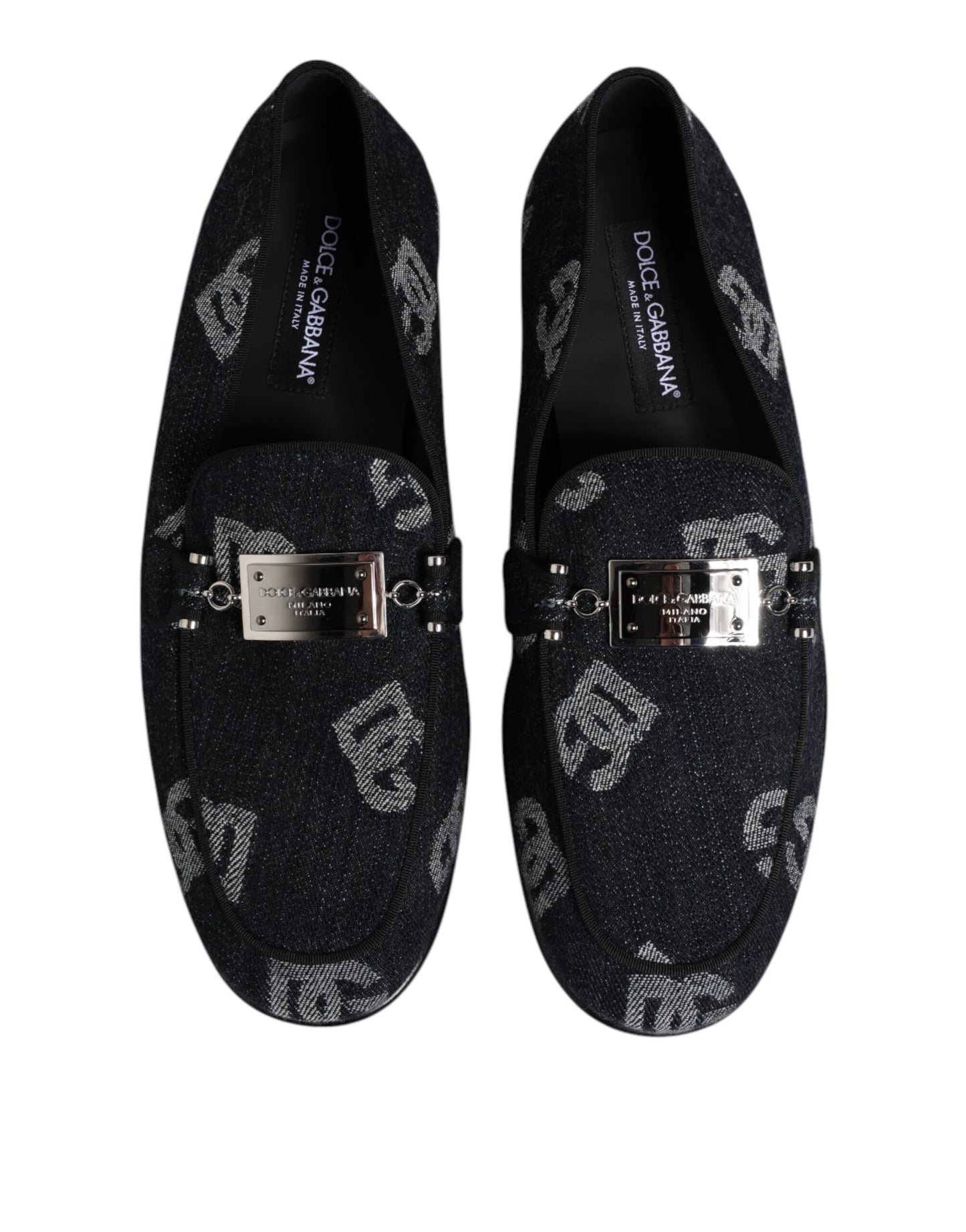 Dolce & Gabbana Blaue Logo-Baumwoll-Loafers Formelle Anzugschuhe