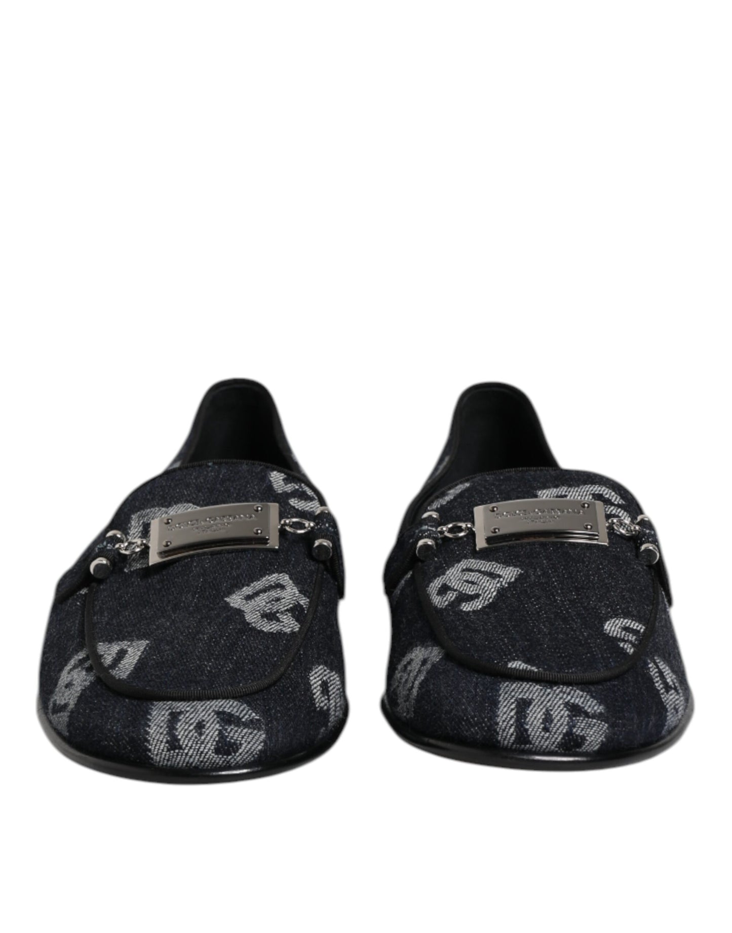 Dolce & Gabbana Blaue Logo-Baumwoll-Loafers Formelle Anzugschuhe