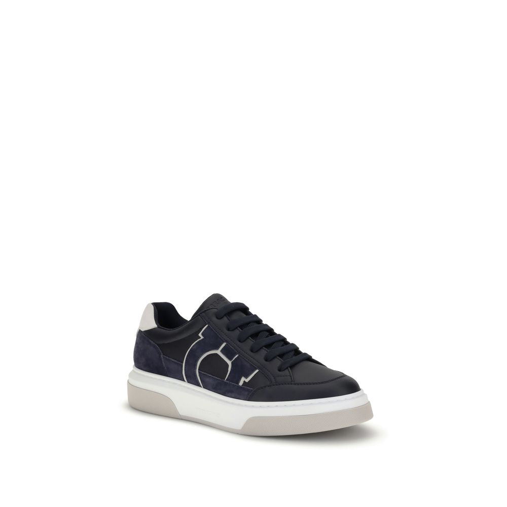 Ferragamo Dunkelblaue Kalbshaut Bos Taurus Sneakers mit niedrigem Schaft