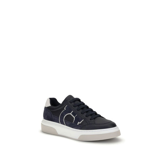 Ferragamo Dunkelblaue Kalbshaut Bos Taurus Sneakers mit niedrigem Schaft