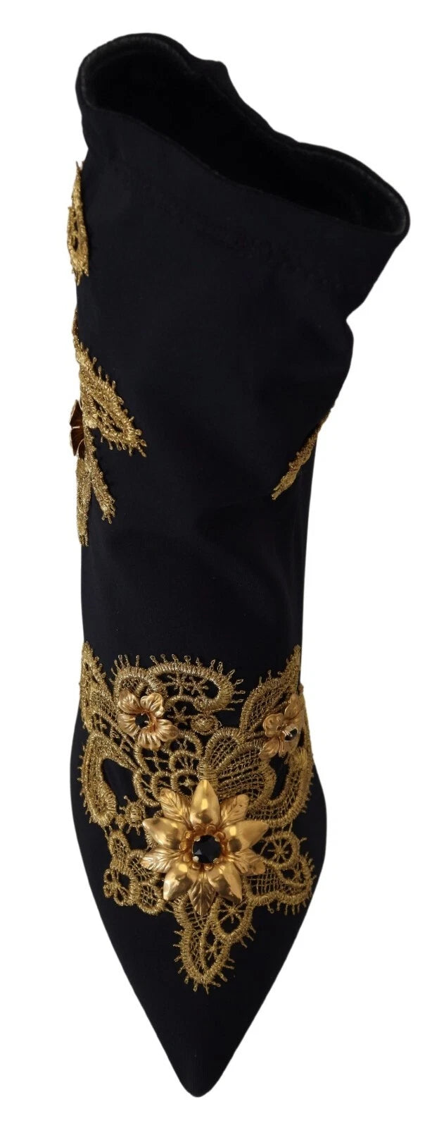 Dolce & Gabbana Schwarz Gold Stickerei Kristall Stiefel Schuhe