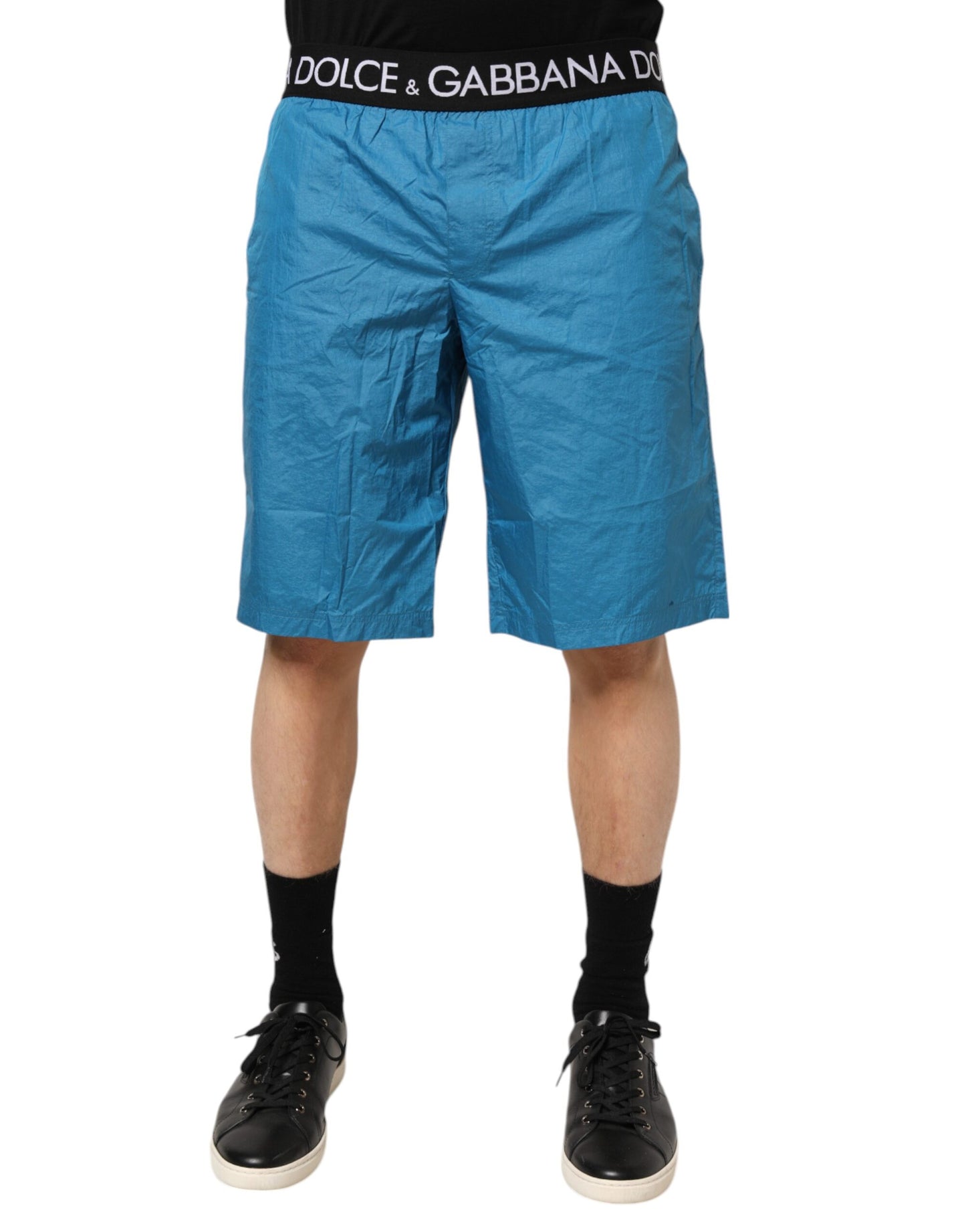 Dolce & Gabbana Blaue Logo-Bund Badehose Shorts Bademode
