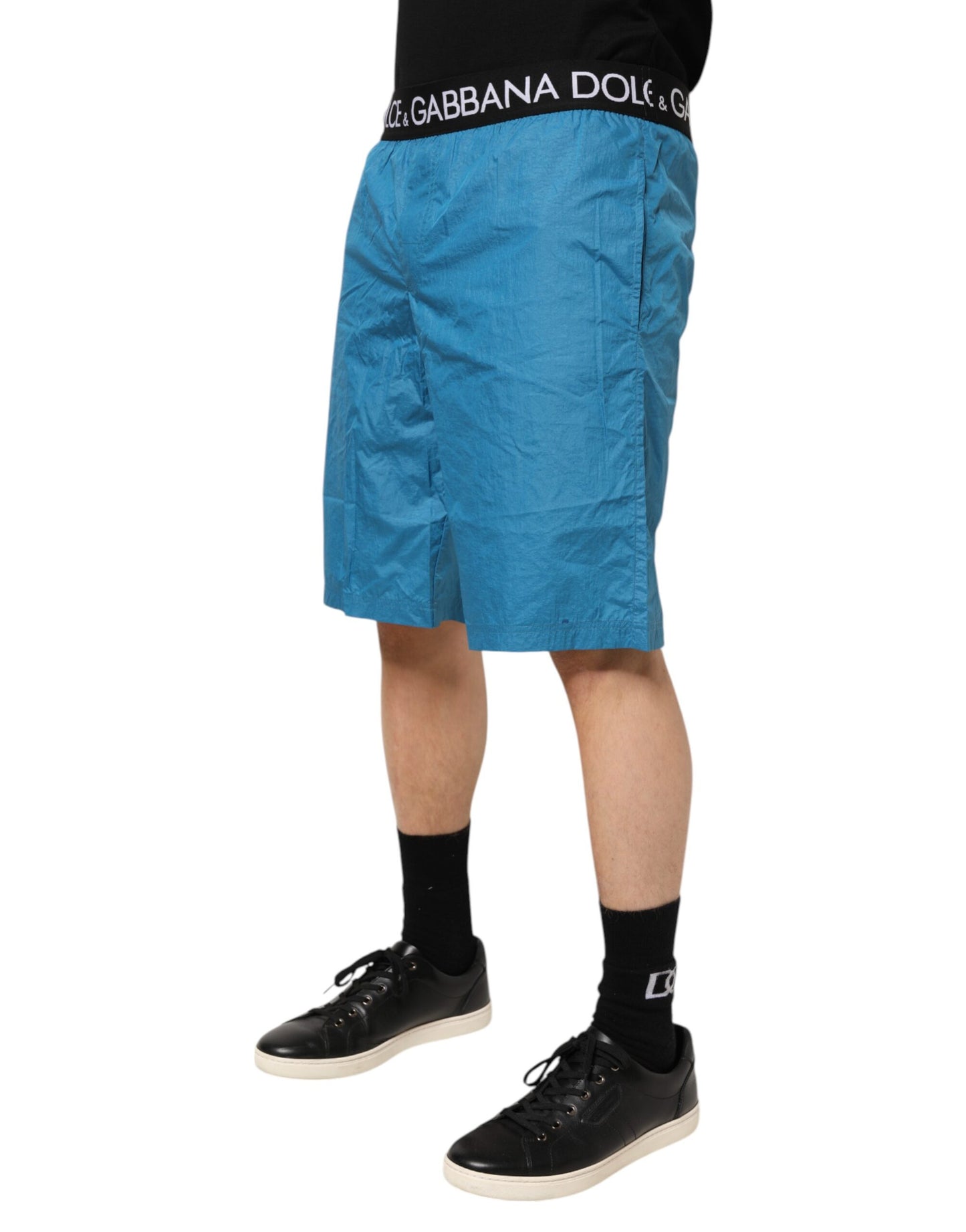 Dolce & Gabbana Blaue Logo-Bund Badehose Shorts Bademode