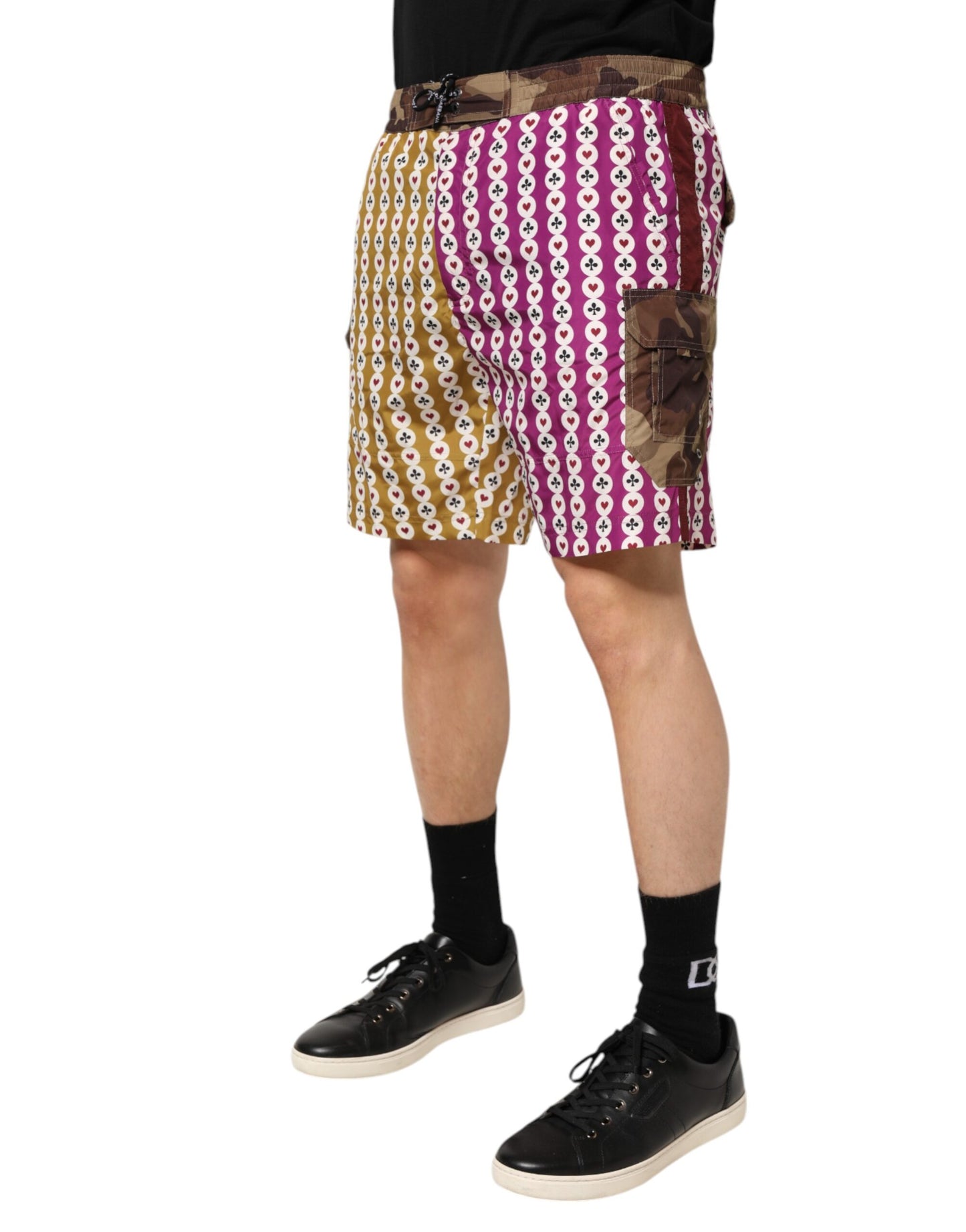 Dolce & Gabbana Multicolor Spielkarte Camouflage Shorts Bademode