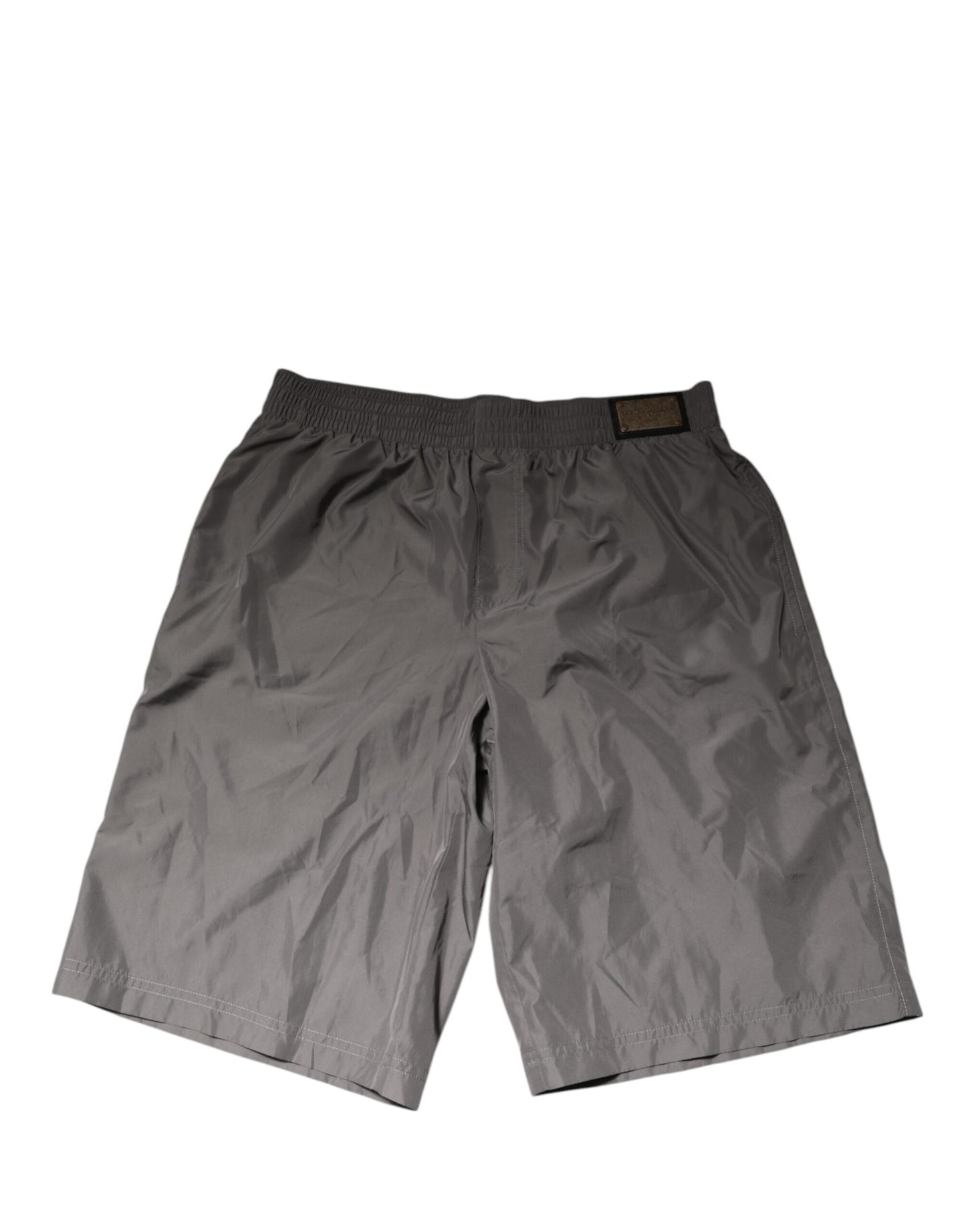 Dolce & Gabbana Hellgraue Nylon-Badeshorts mit elastischer Taille Bademode