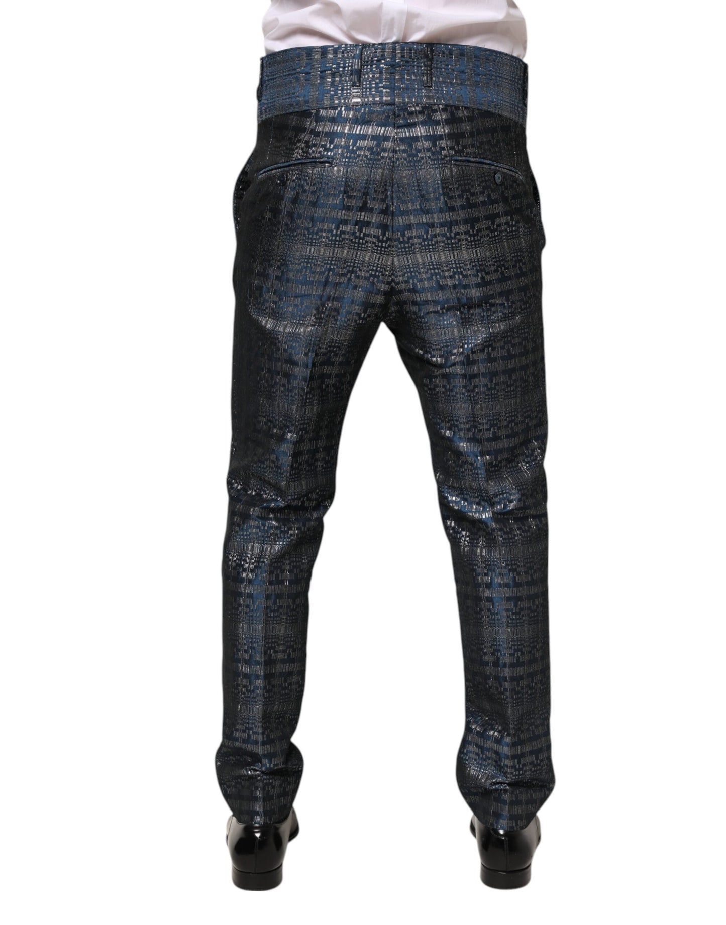 Dolce & Gabbana Blau Silber Glänzende Seide Skinny Männer Hosen Hosen