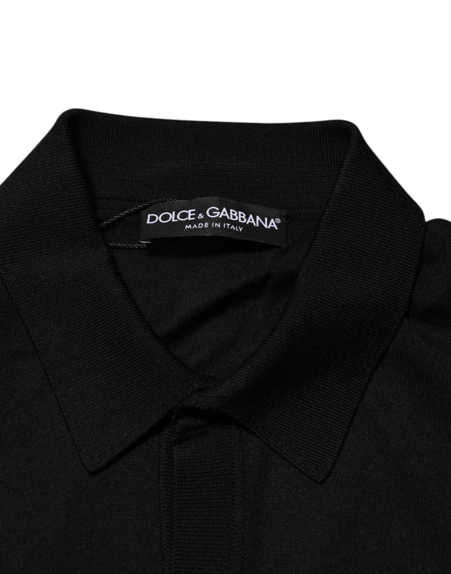 Dolce & Gabbana Leichter Pullover aus schwarzer Seide mit Knopfleiste