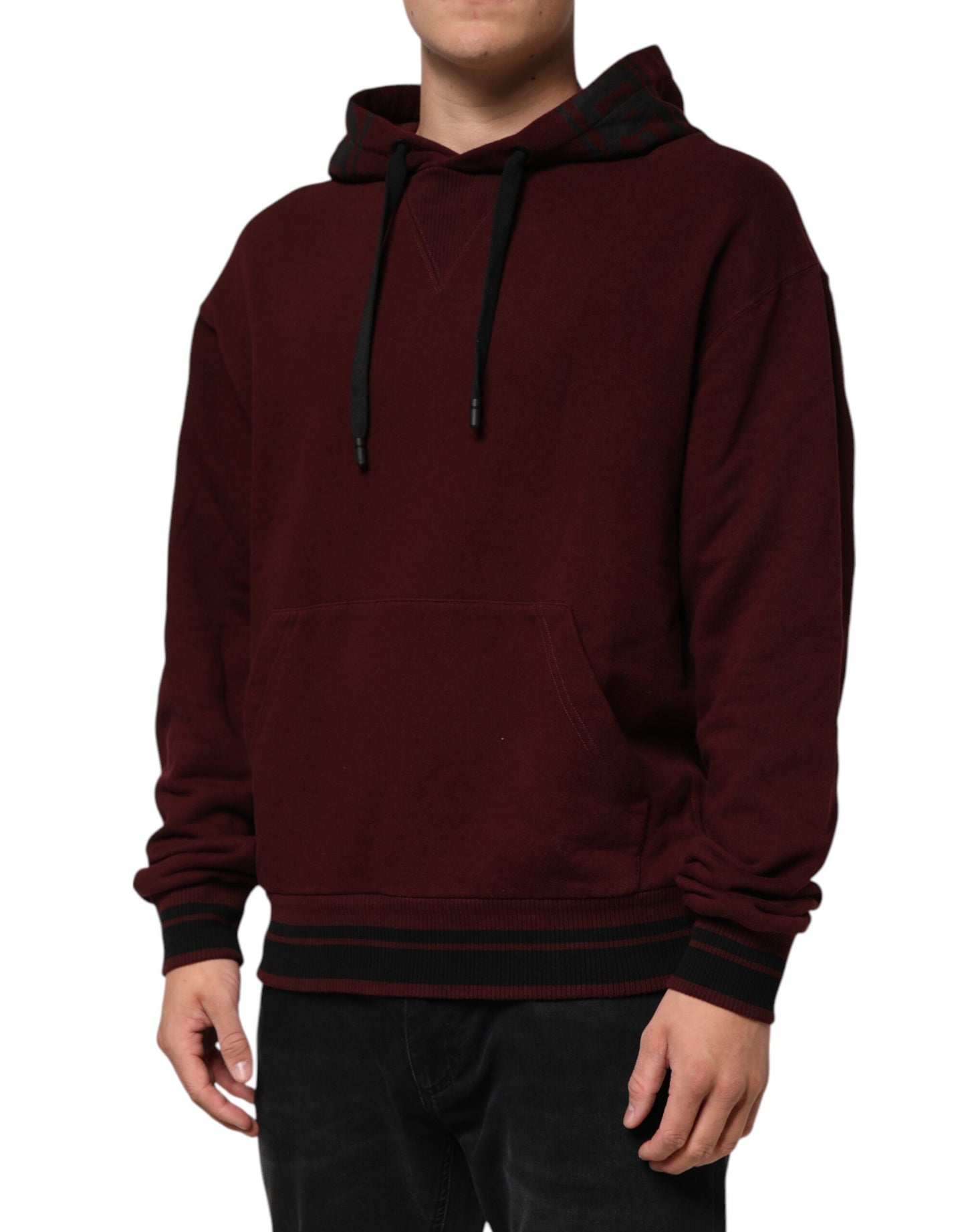 Dolce & Gabbana Burgundy Cotton Plaid gefüttert Männer Hoodie Pullover