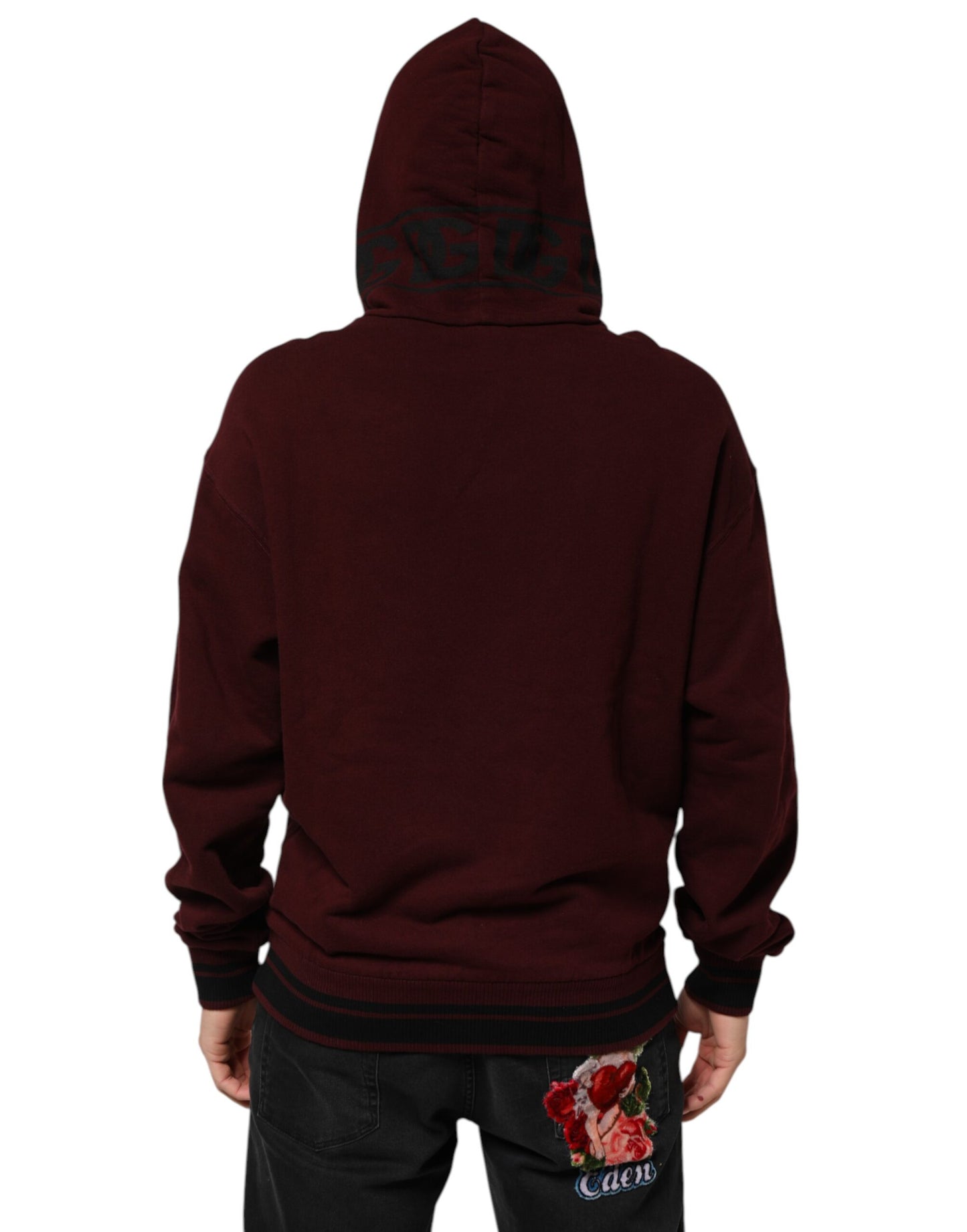 Dolce & Gabbana Burgundy Cotton Plaid gefüttert Männer Hoodie Pullover