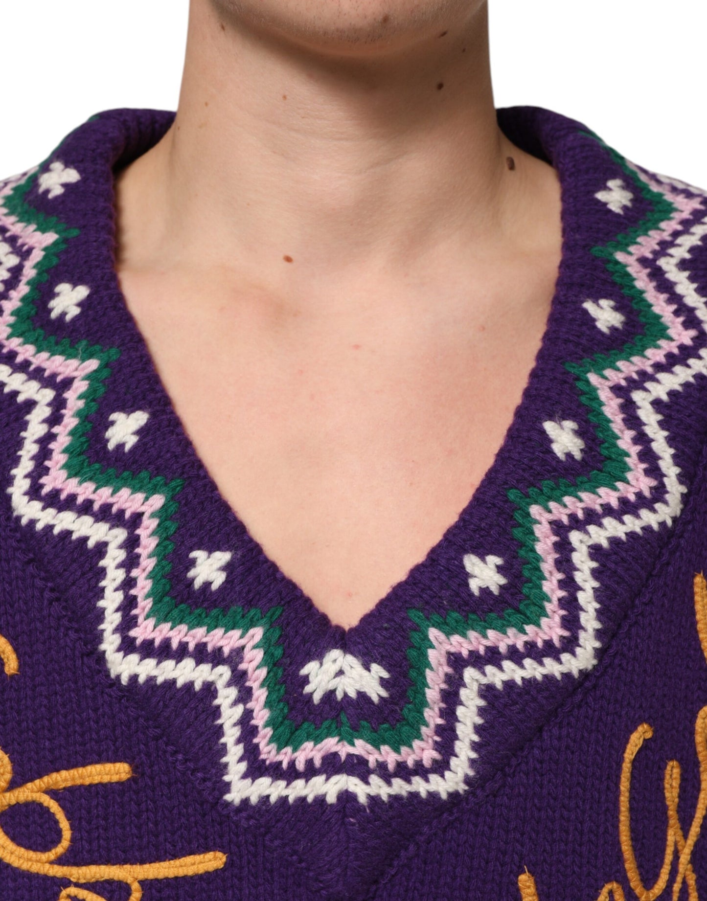 Dolce & Gabbana Lila Wolle DG Logo Herren Strickpullover Pullover