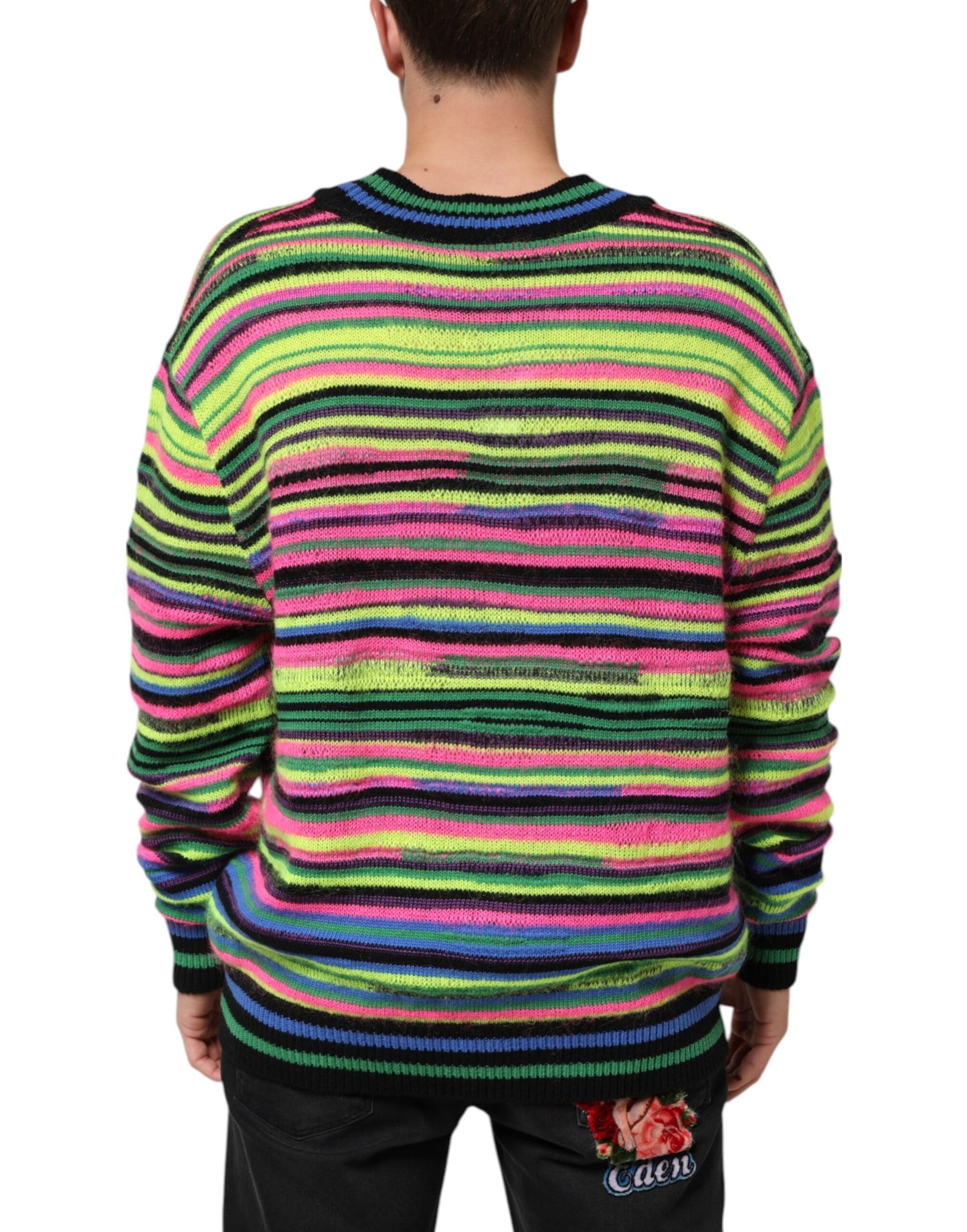 Dolce & Gabbana Multicolor DG Logo V-Ausschnitt Strickpullover