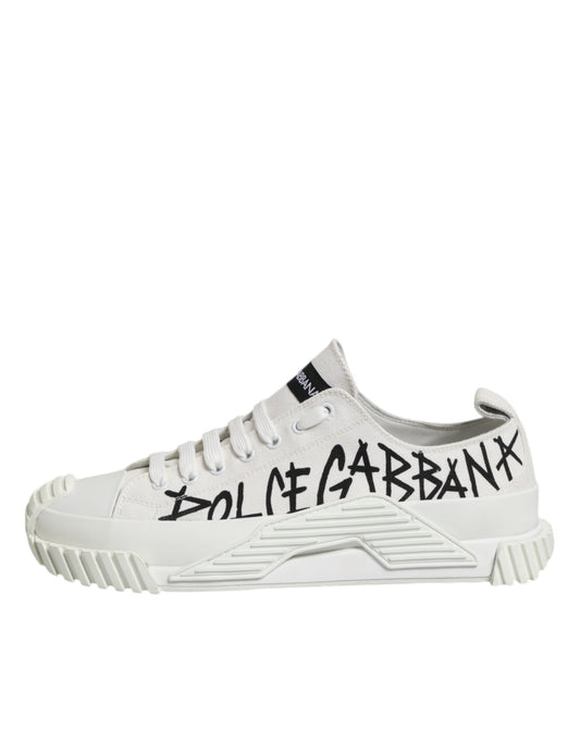Dolce & Gabbana Weiß Logo Graffiti Low Top Turnschuhe Schuhe