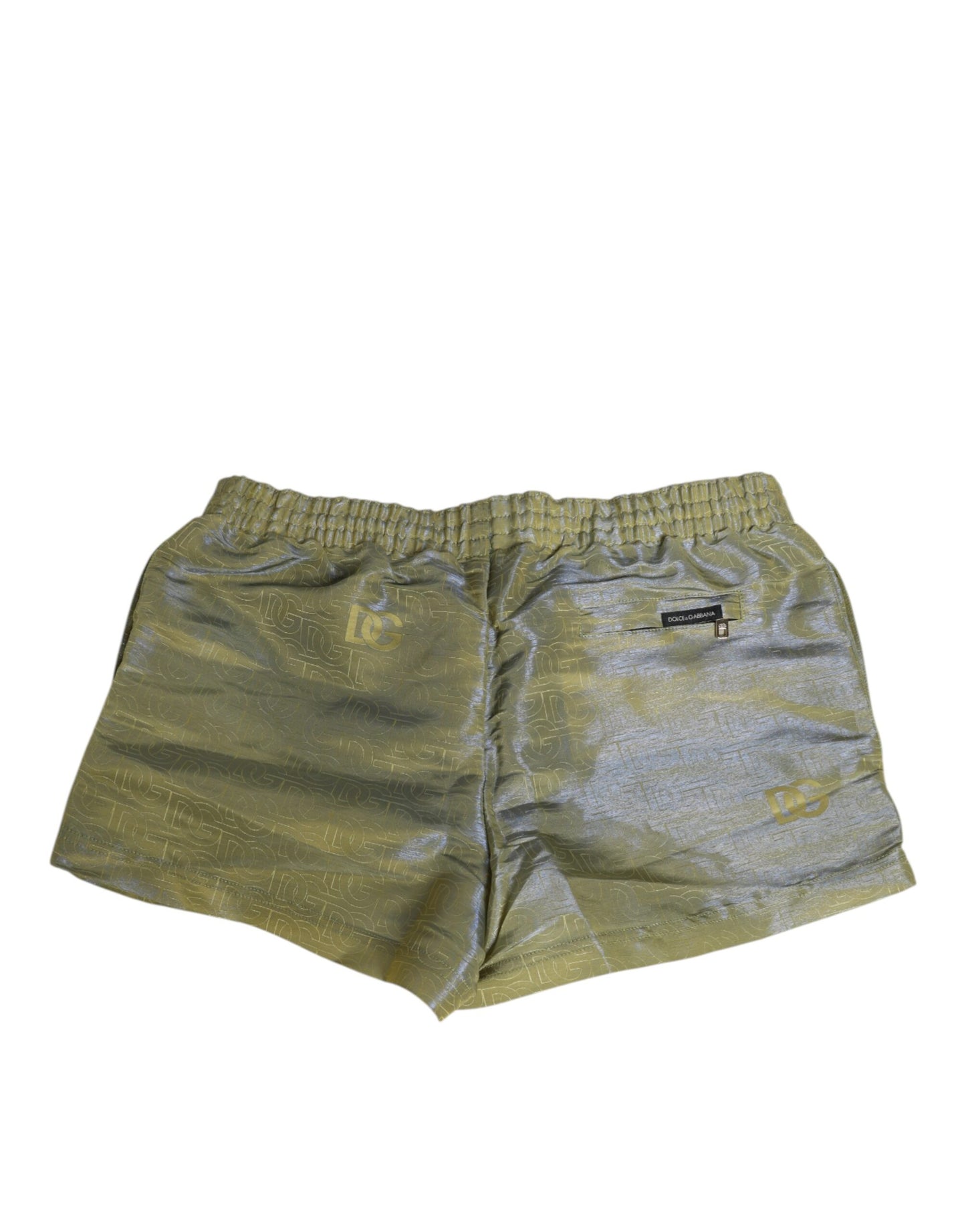 Dolce & Gabbana Grüner Polyester Metallic-Logo-Druck Herren-Badebekleidung