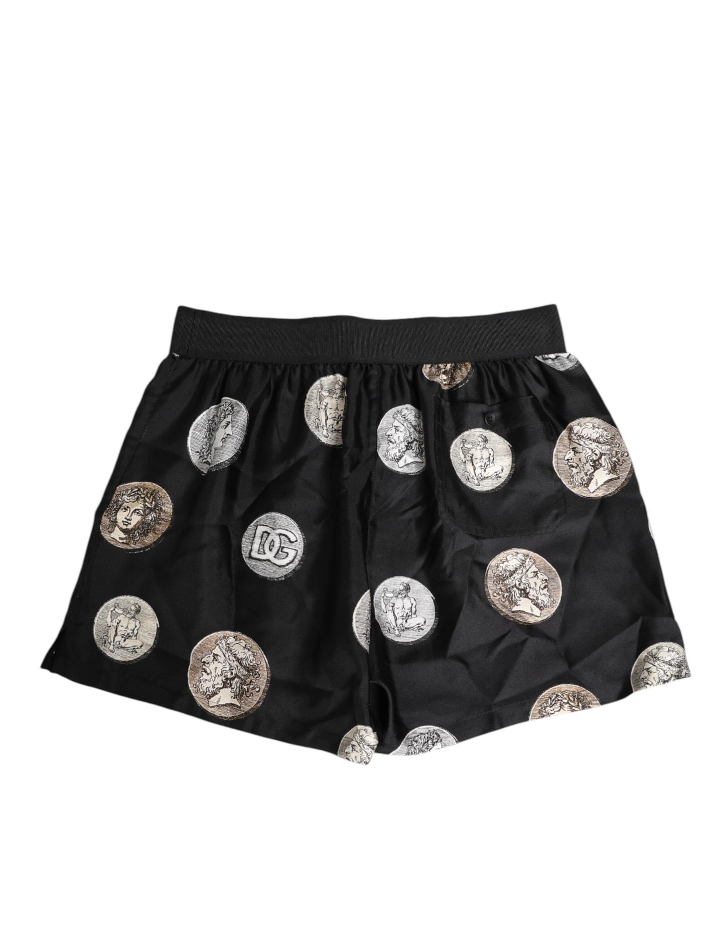 Dolce & Gabbana Black Silk Ancient Coin Print Boxer Short Badehose
