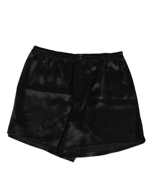 Dolce & Gabbana Schwarze Seide Satin Elastische Herren Boxer Short Badehose