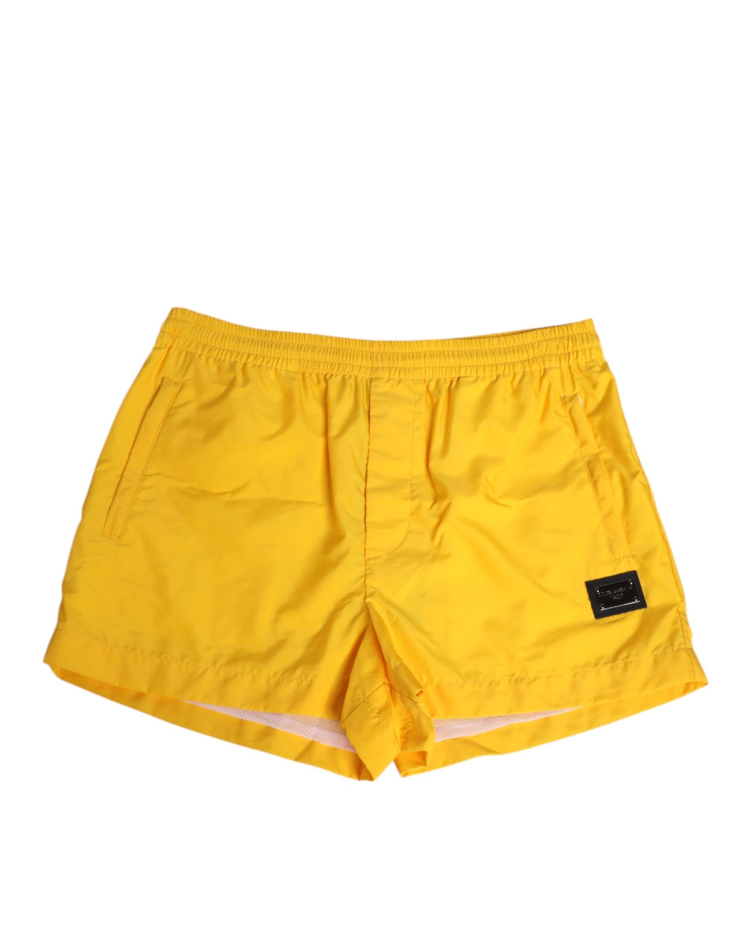 Dolce & Gabbana Gelbe Nylon Logo Plaque Boxershorts Badehose