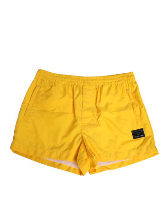 Dolce & Gabbana Gelbe Nylon Logo Plaque Boxershorts Badehose