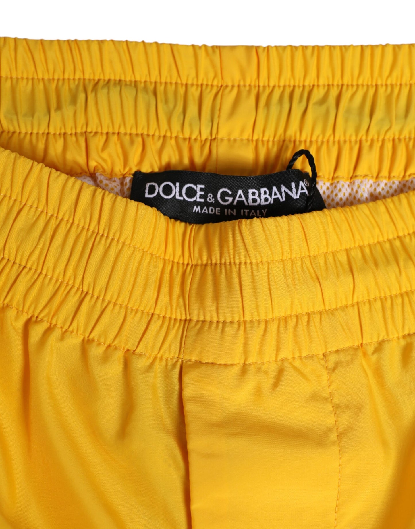 Dolce & Gabbana Gelbe Nylon Logo Plaque Boxershorts Badehose