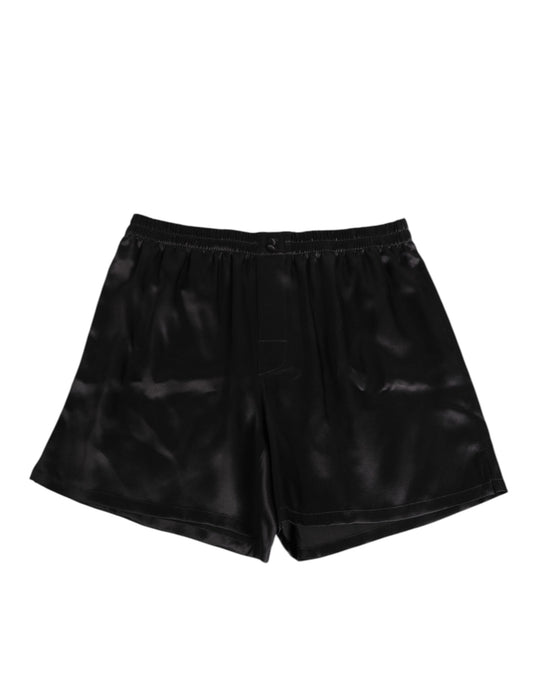 Dolce & Gabbana Schwarze Seide Satin Elastische Herren Boxer Short Badehose